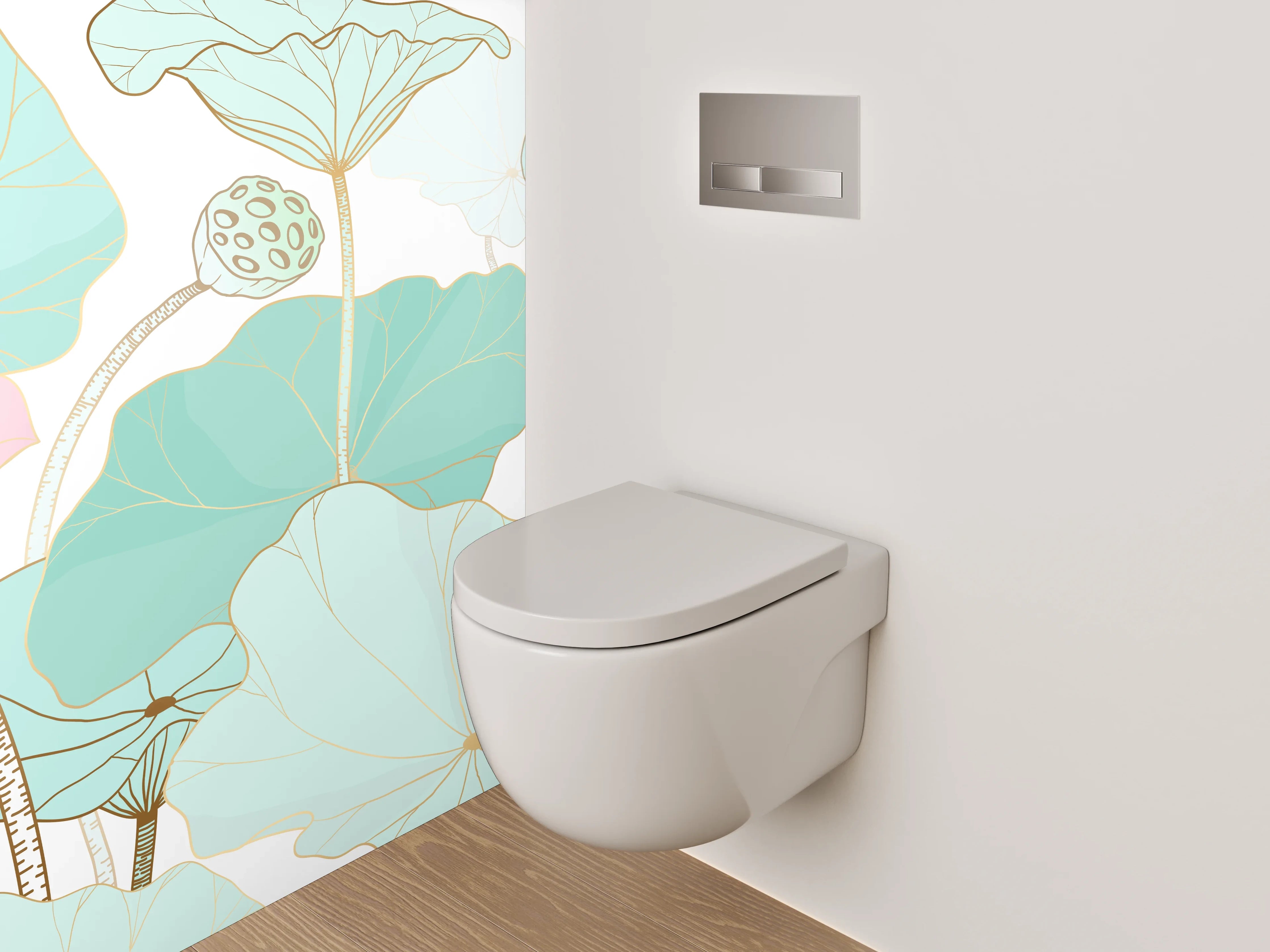 WC-Rückwand - Aquarell Lotusblüten Pastell Grün Rosa