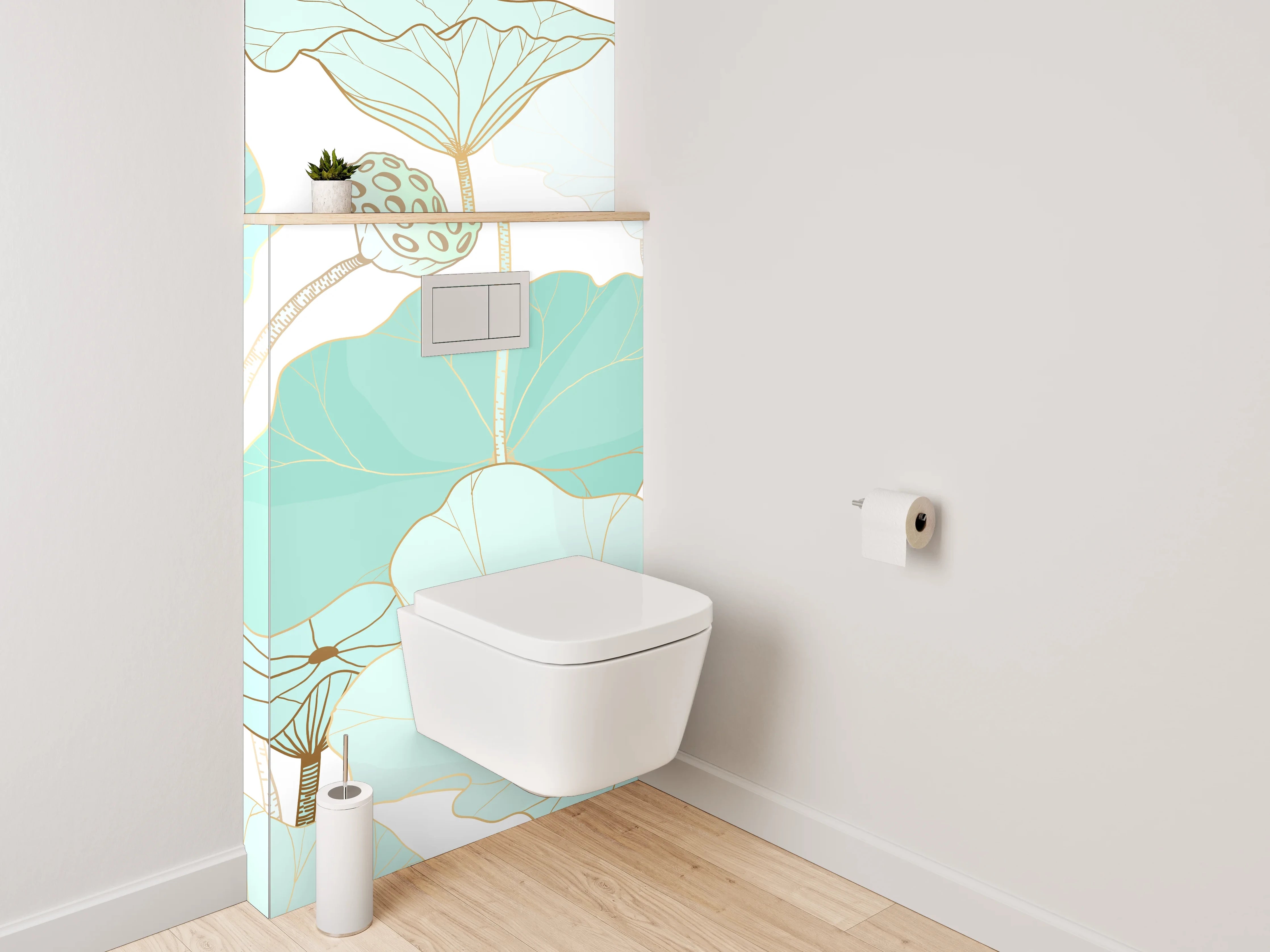 WC-Rückwand - Aquarell Lotusblüten Pastell Grün Rosa