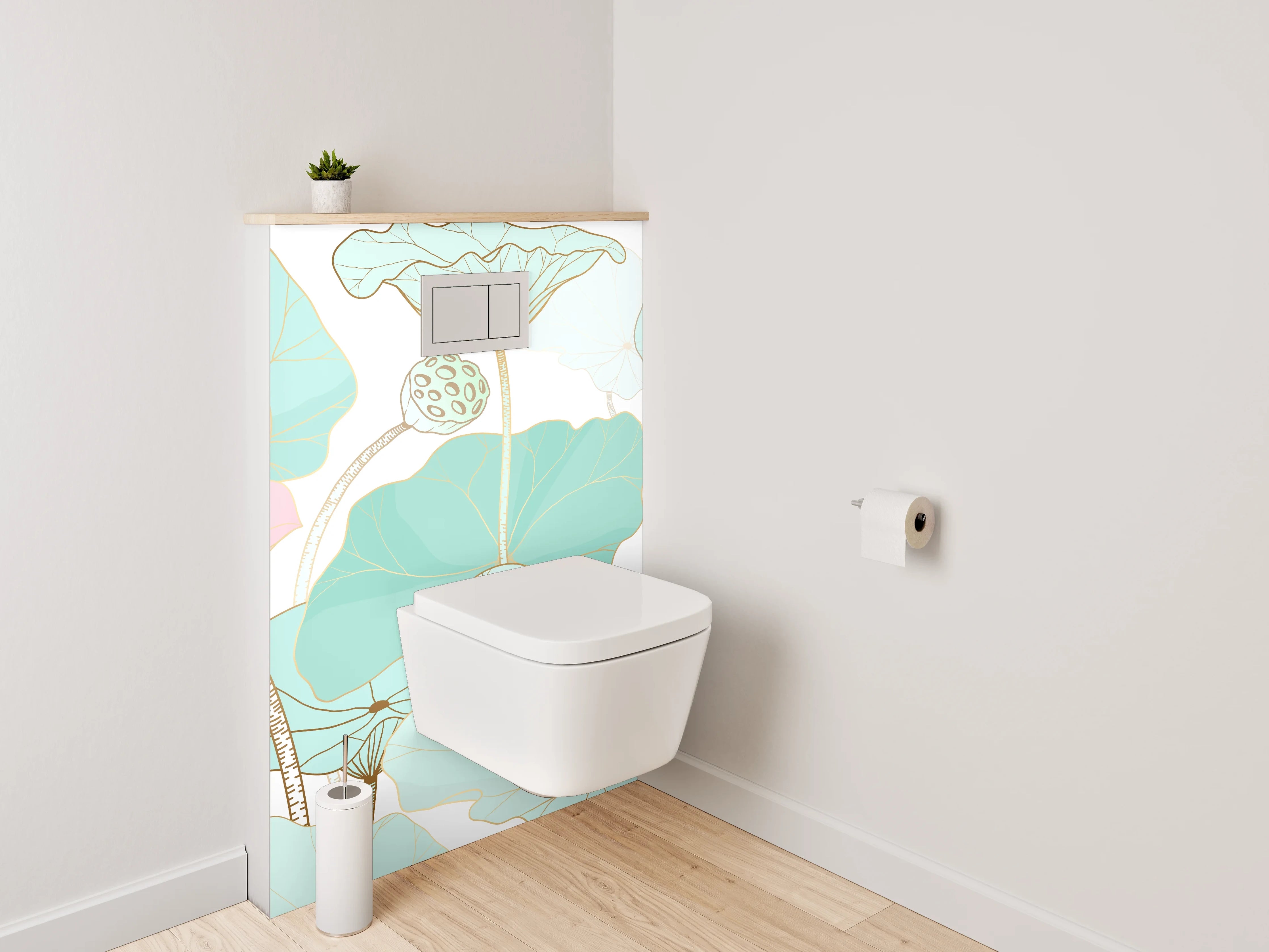 WC-Rückwand - Aquarell Lotusblüten Pastell Grün Rosa