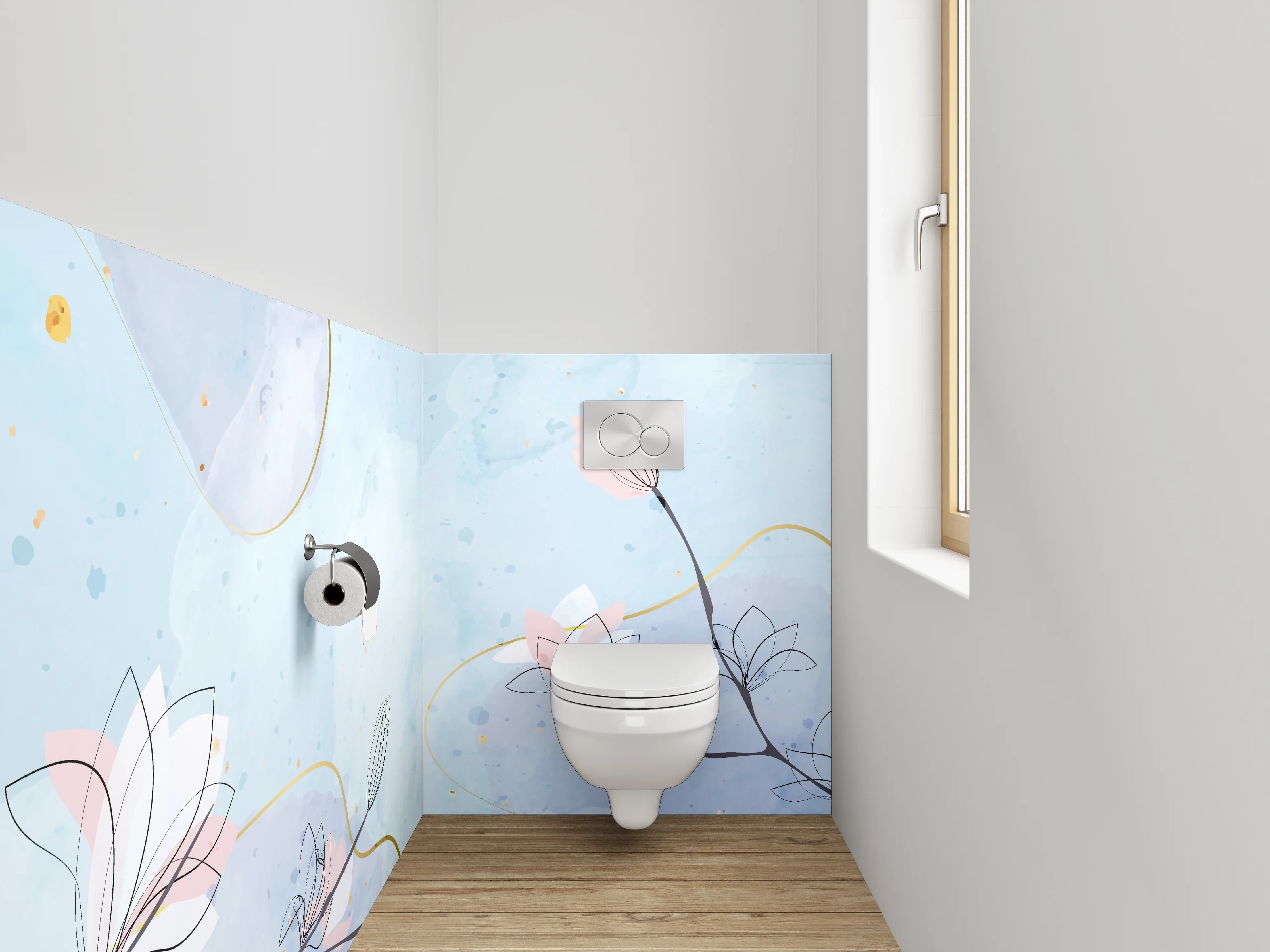 WC-Rückwand - Aquarell Magnolie Line Art Pastell