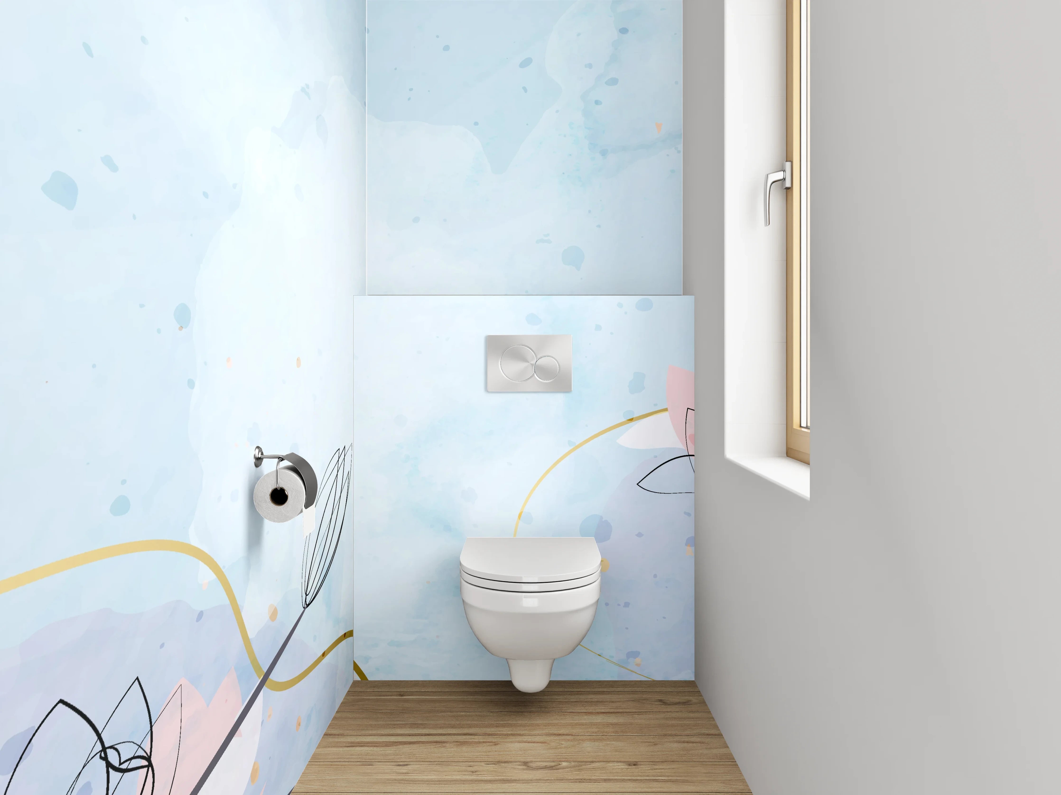WC-Rückwand - Aquarell Magnolie Line Art Pastell