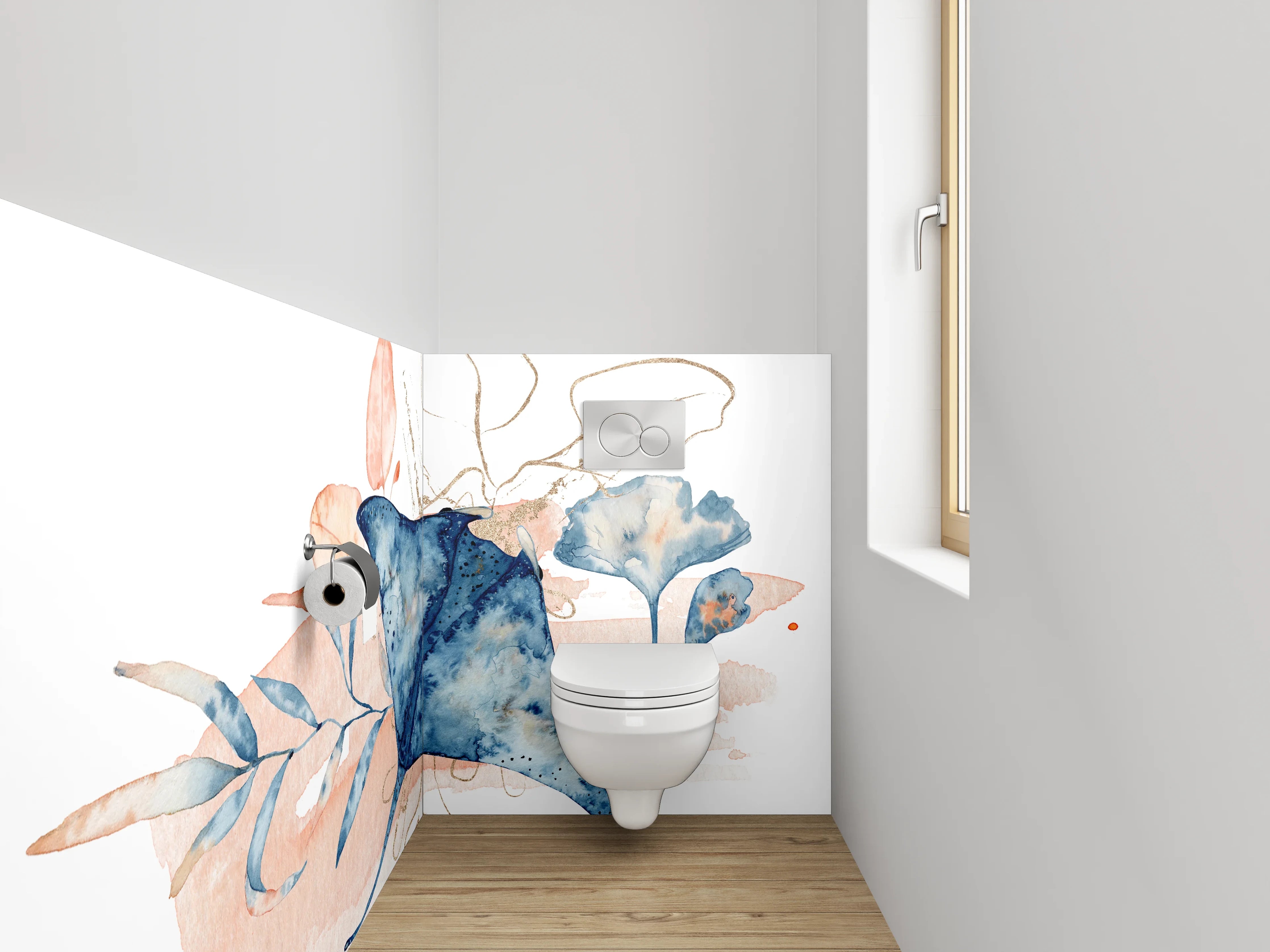 WC-Rückwand - Aquarell Mantarochen und Blüten