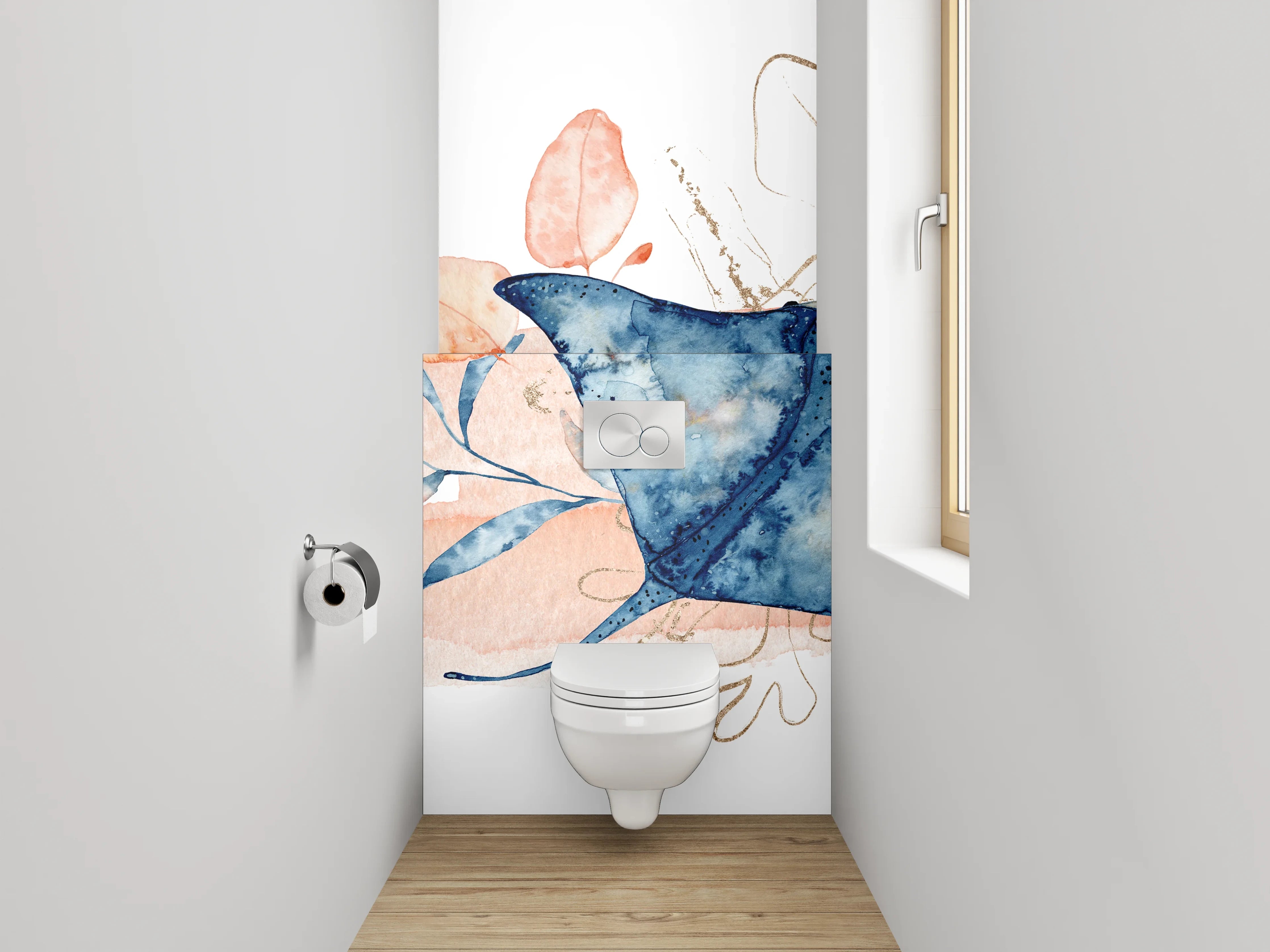 WC-Rückwand - Aquarell Mantarochen und Blüten
