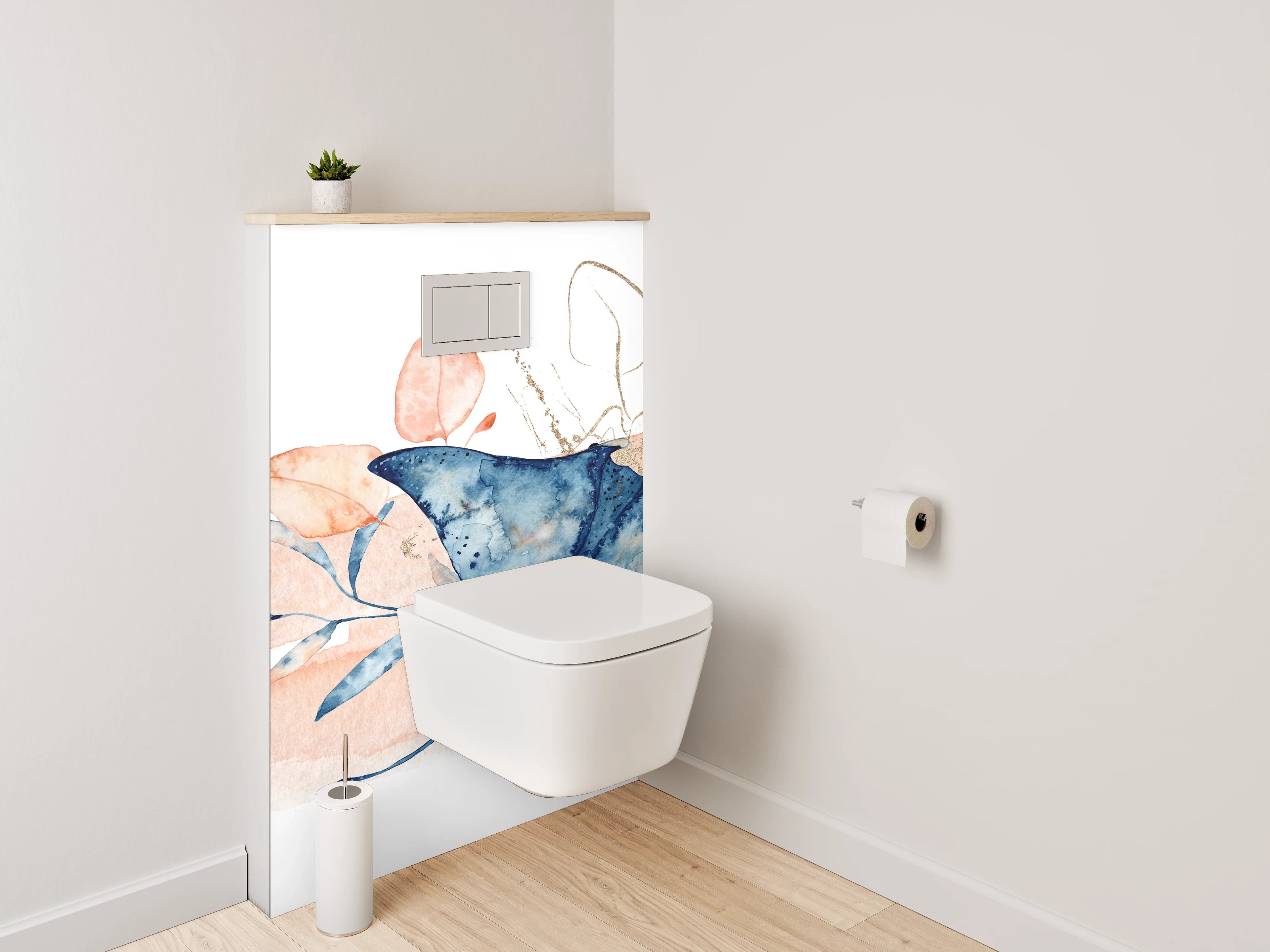 WC-Rückwand - Aquarell Mantarochen und Blüten