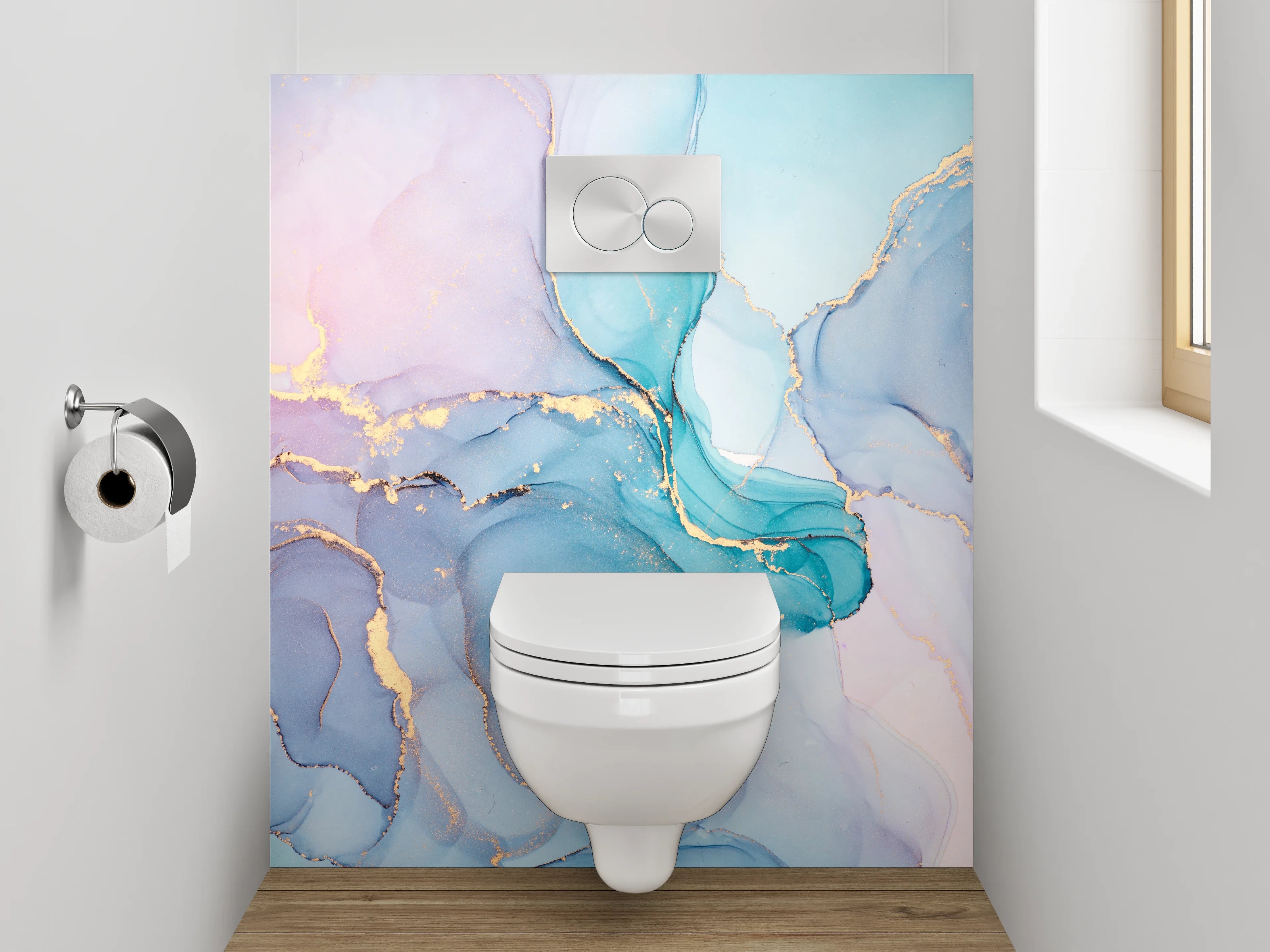 WC-Rückwand - Aquarell Marmor Gold Abstrakt