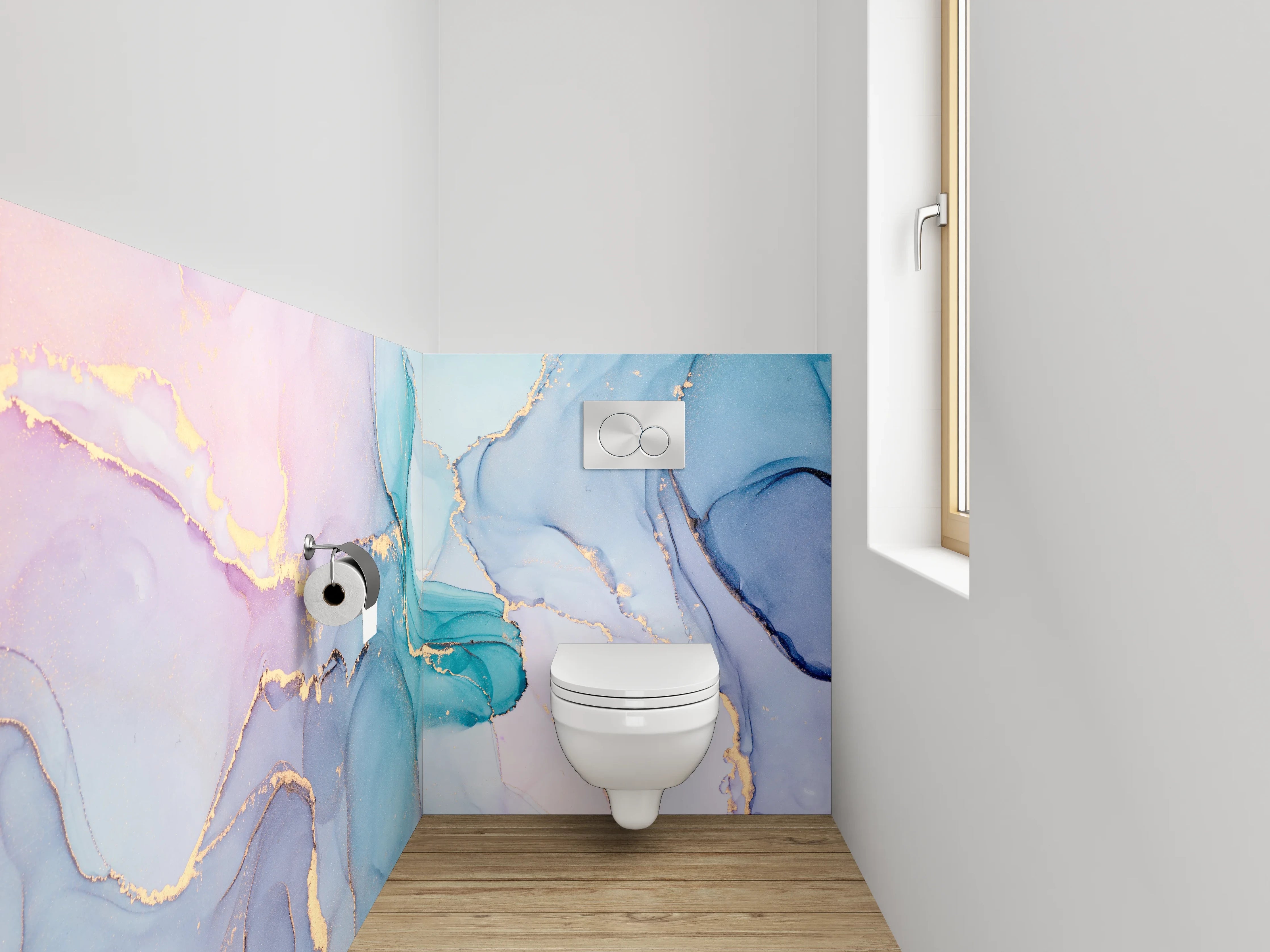WC-Rückwand - Aquarell Marmor Gold Abstrakt