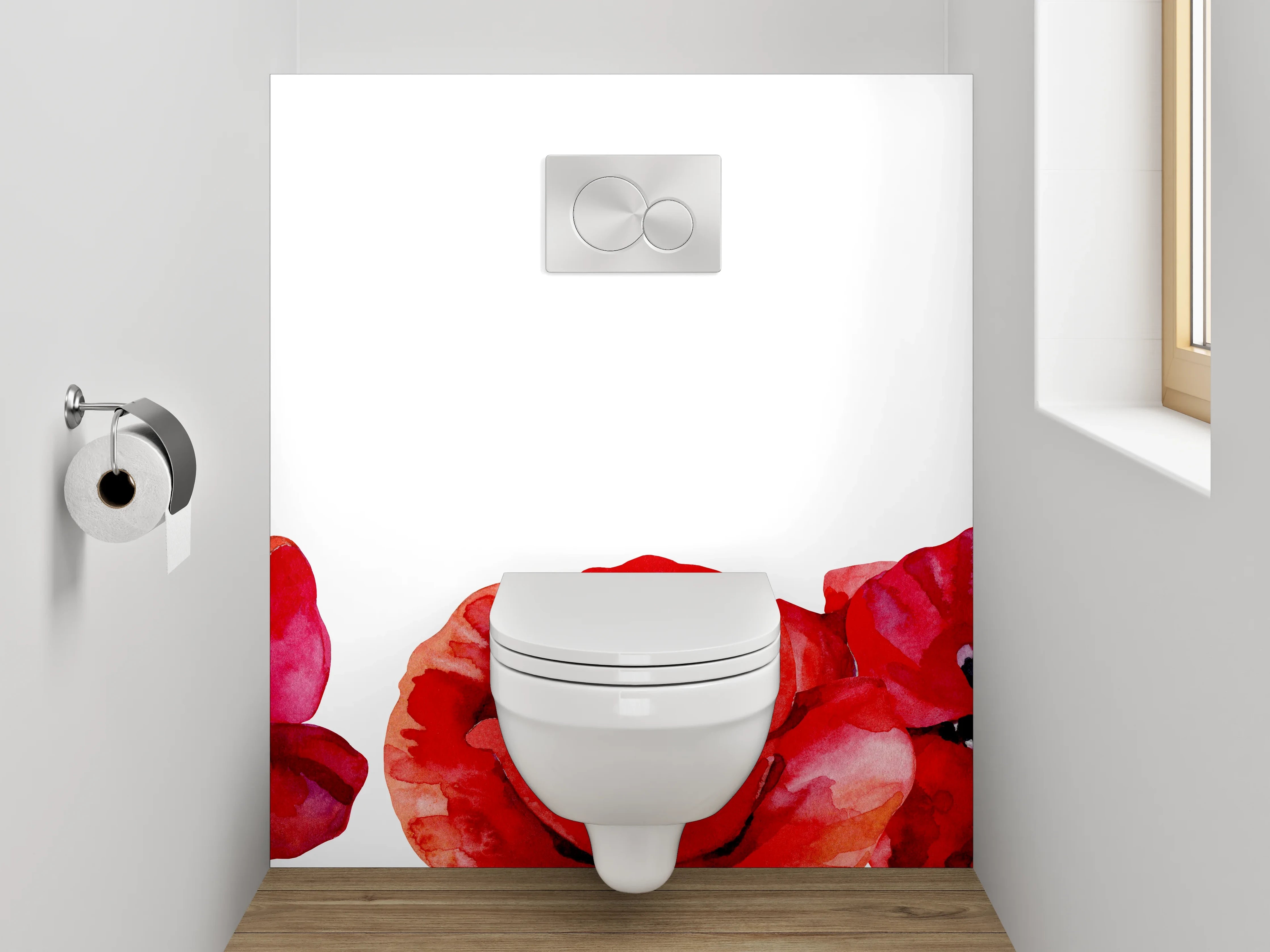 WC-Rückwand - Aquarell Mohnblumen Rot