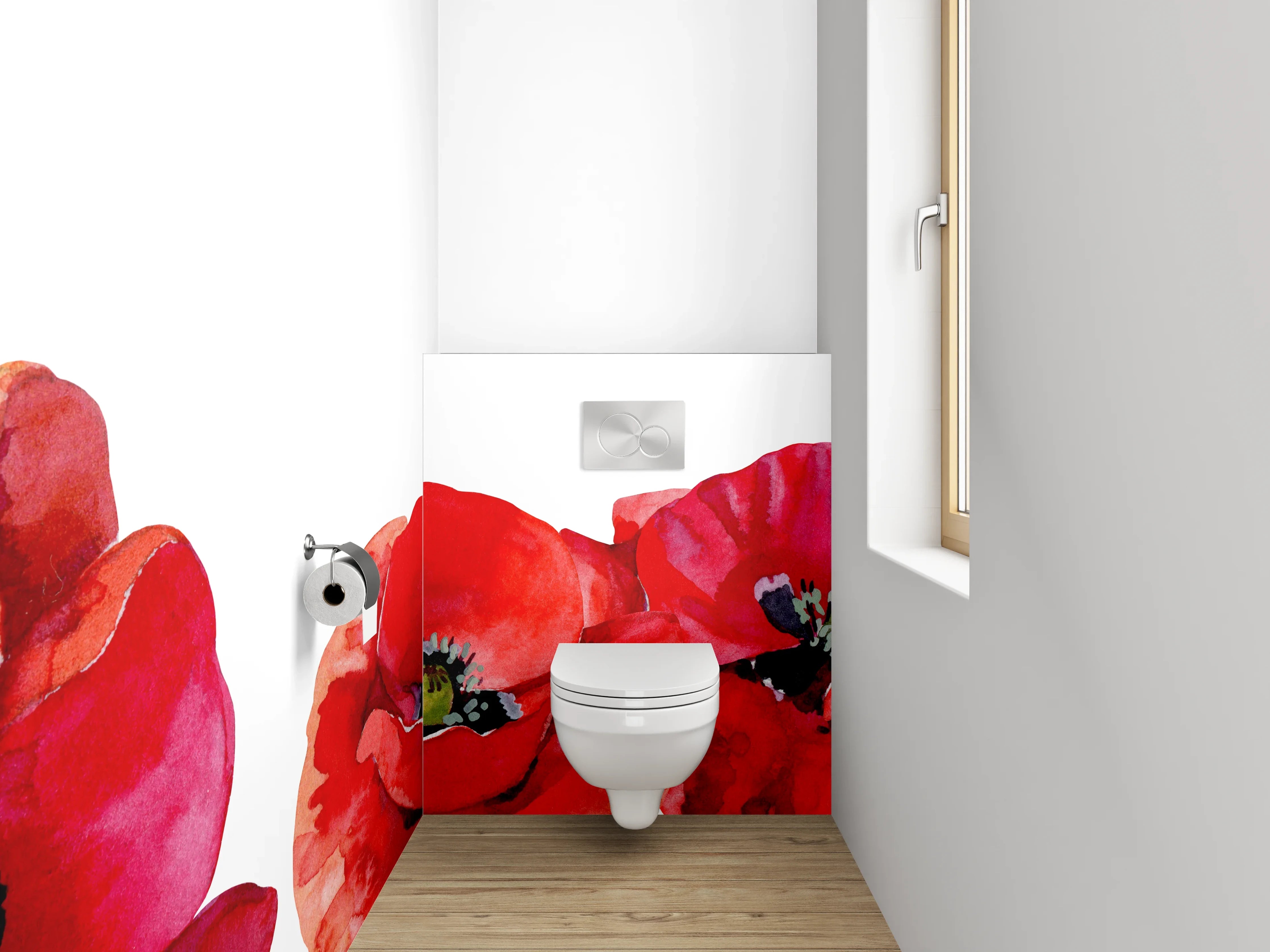 WC-Rückwand - Aquarell Mohnblumen Rot