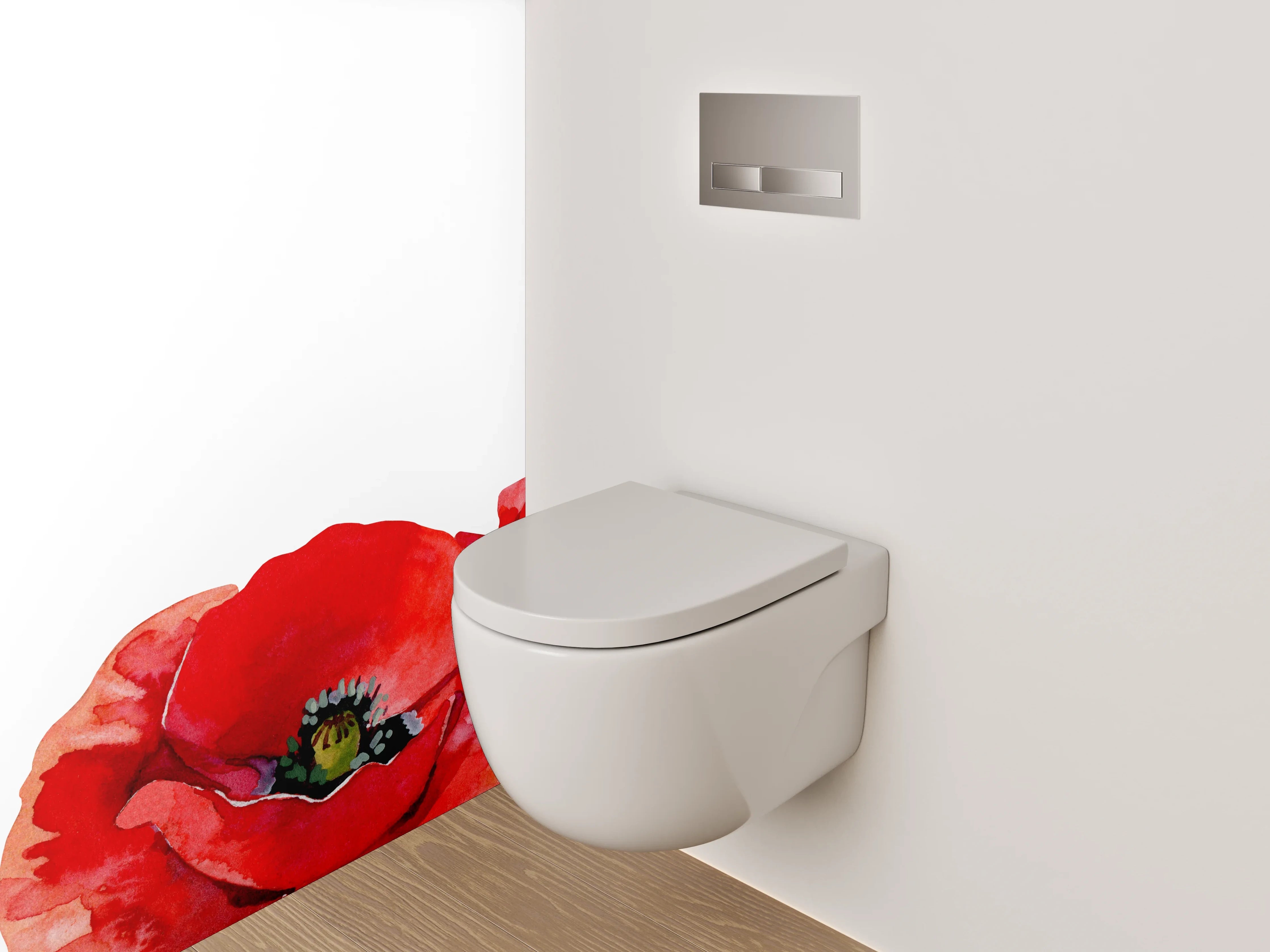 WC-Rückwand - Aquarell Mohnblumen Rot