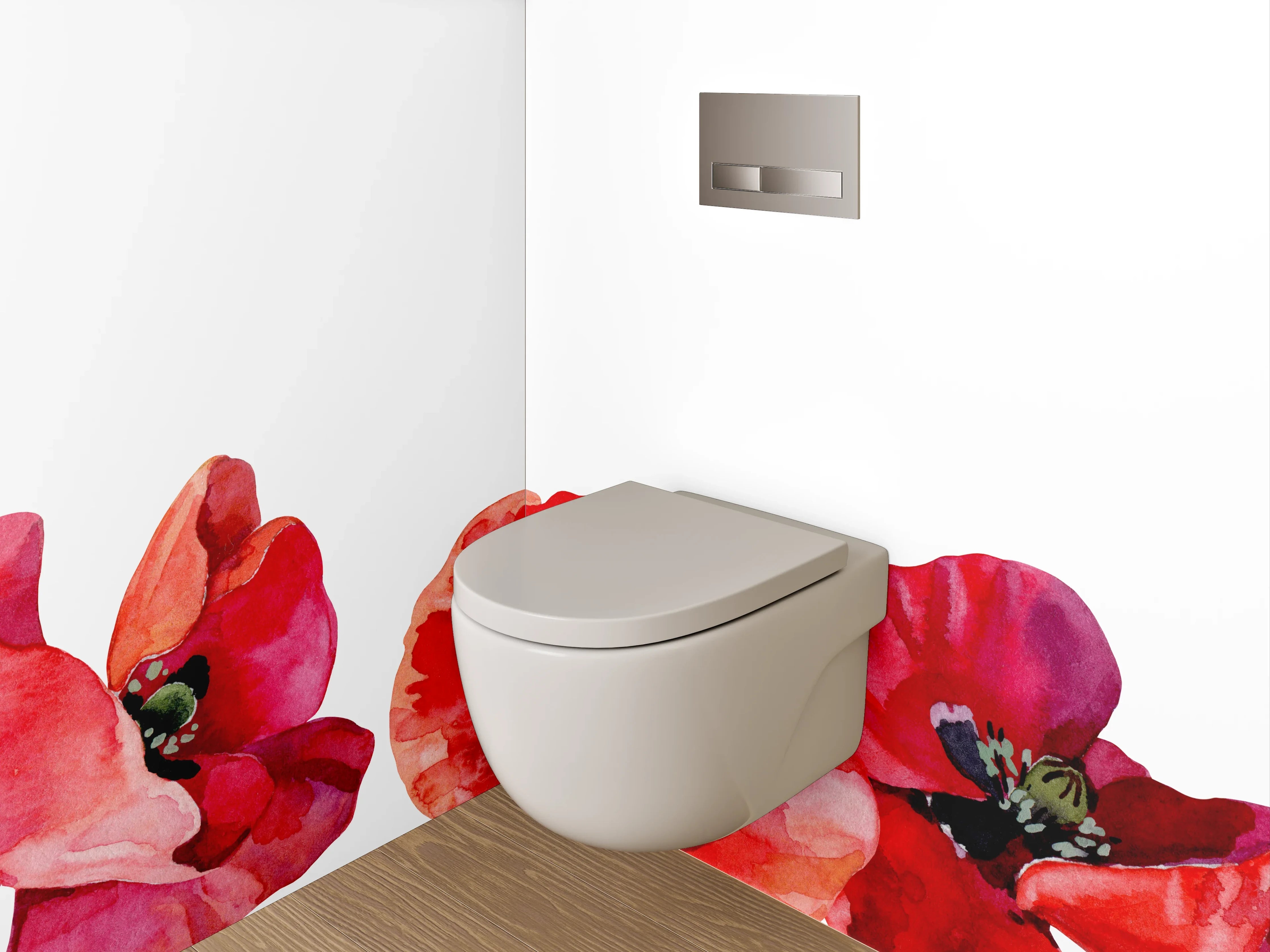 WC-Rückwand - Aquarell Mohnblumen Rot