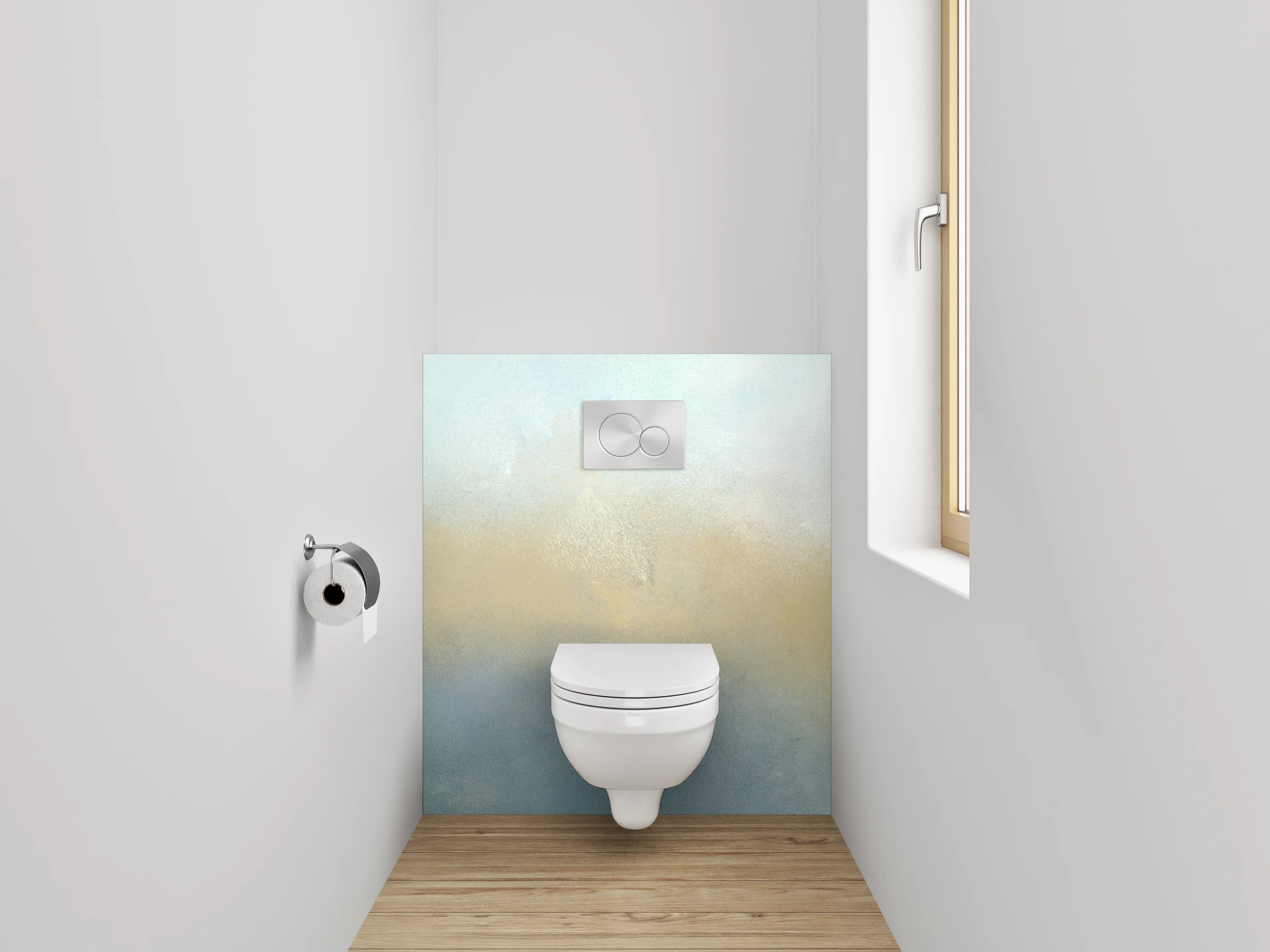 WC-Rückwand - Aquarell Nebel in sanftem Weiß