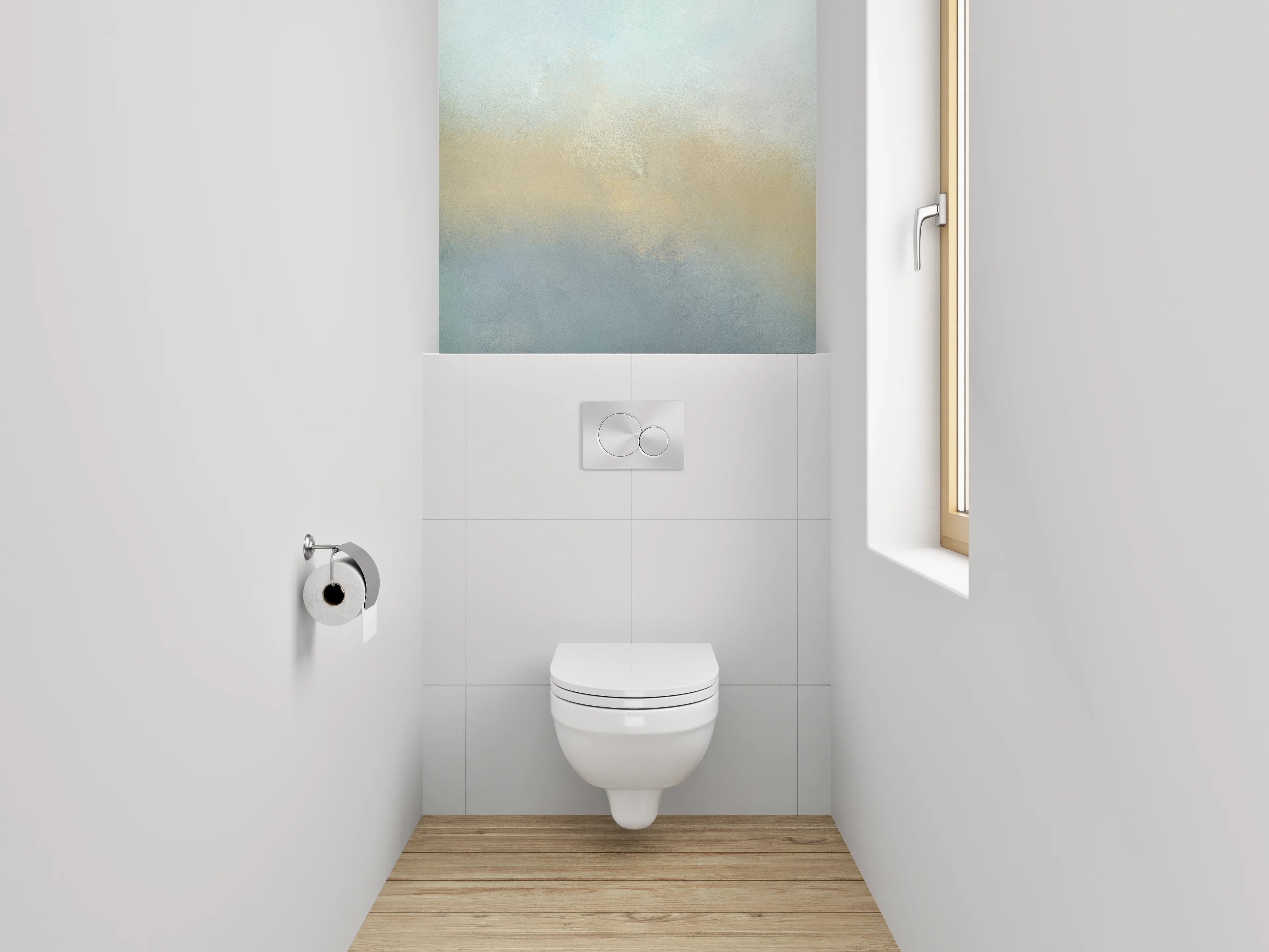 WC-Rückwand - Aquarell Nebel in sanftem Weiß