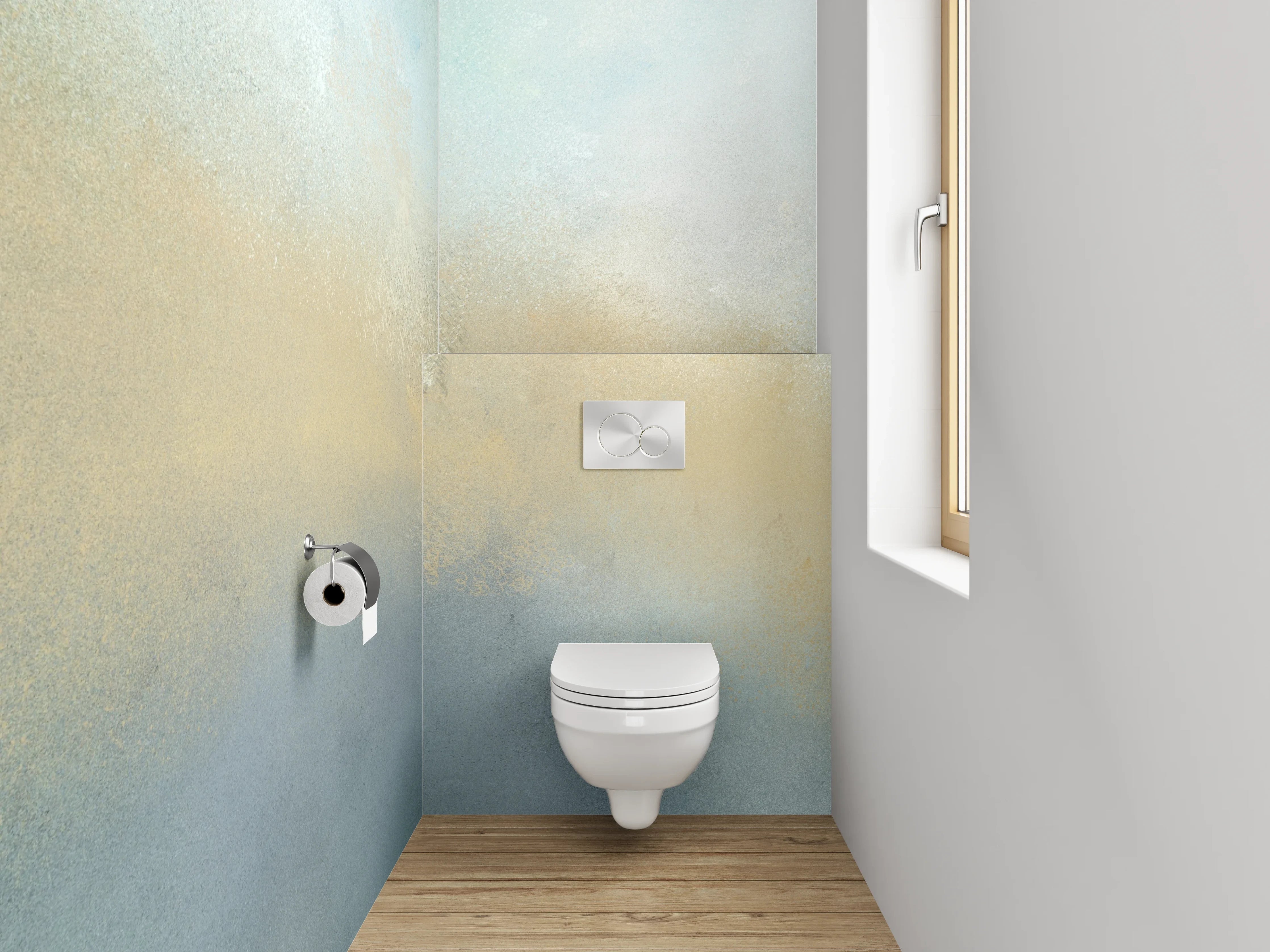 WC-Rückwand - Aquarell Nebel in sanftem Weiß