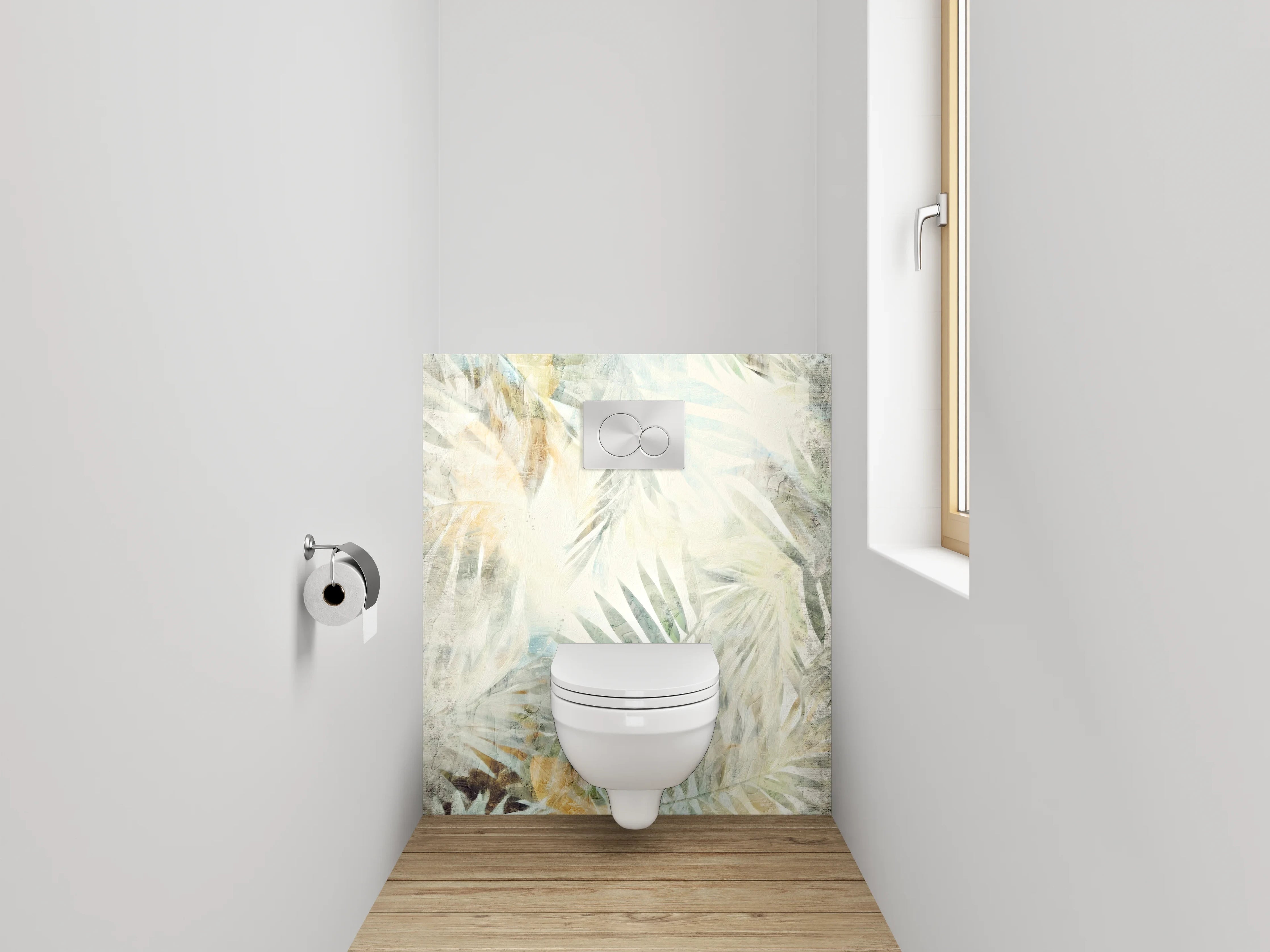 WC-Rückwand - Aquarell Palmenmuster Weiß Beige