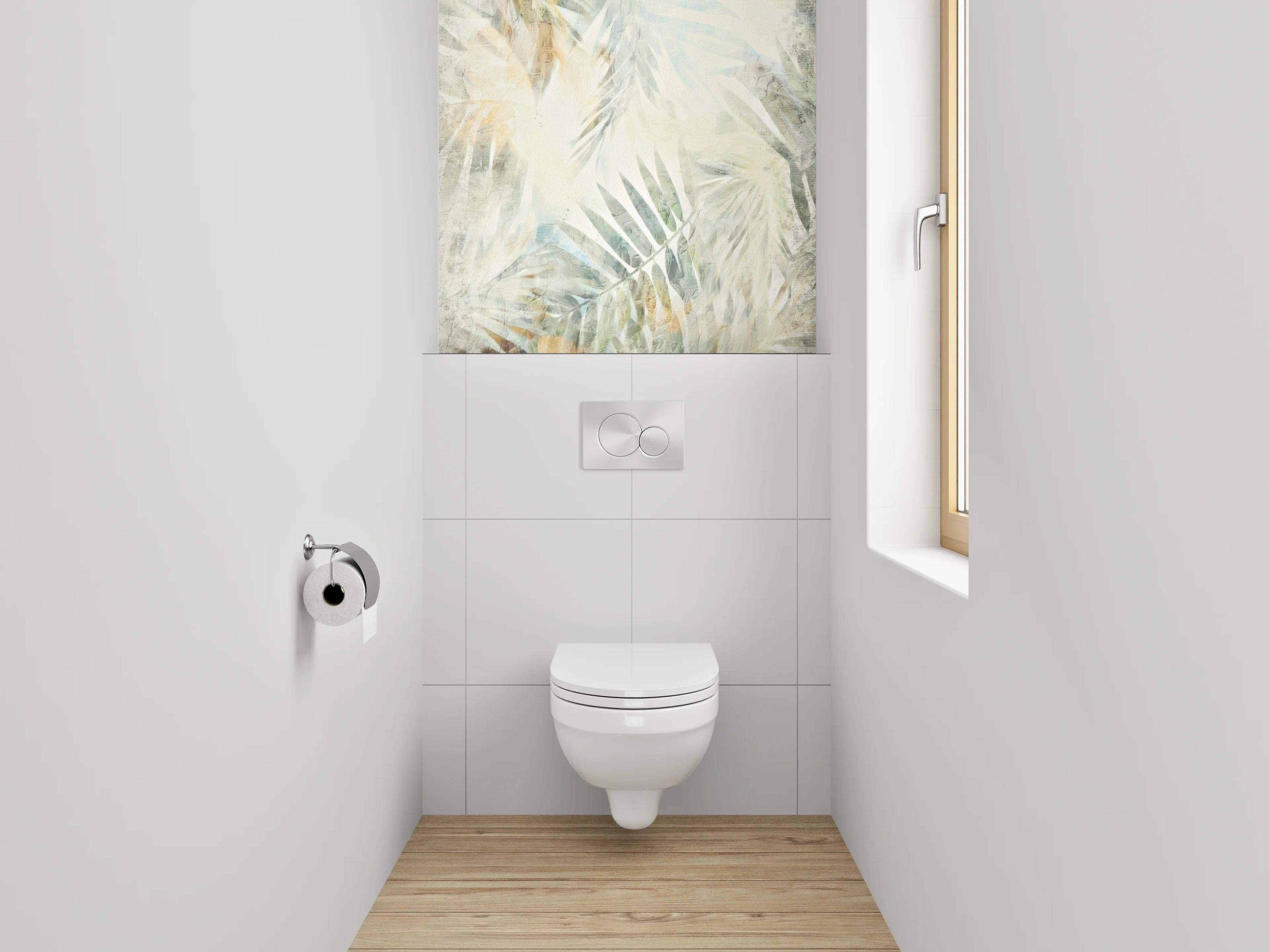 WC-Rückwand - Aquarell Palmenmuster Weiß Beige