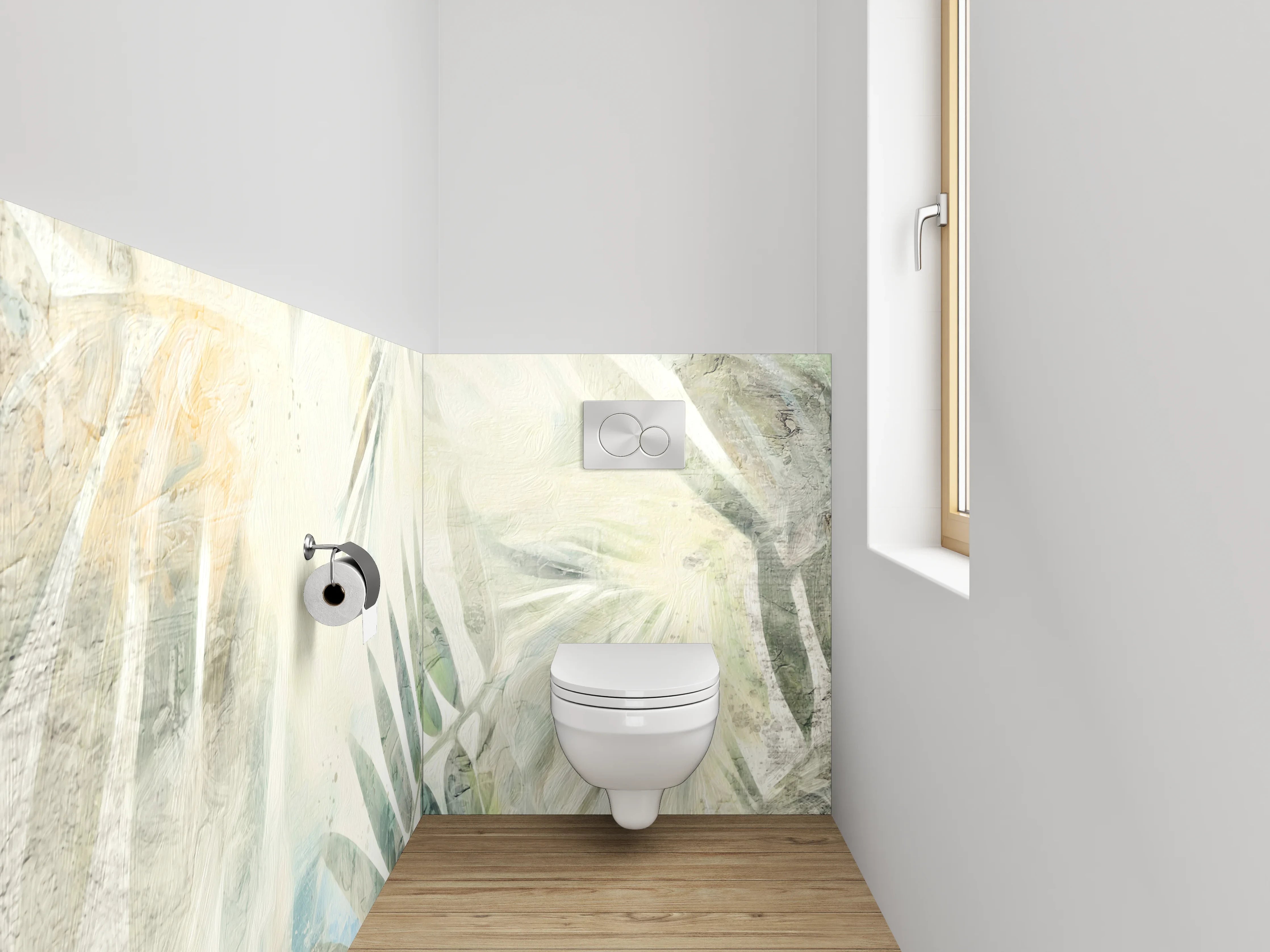 WC-Rückwand - Aquarell Palmenmuster Weiß Beige