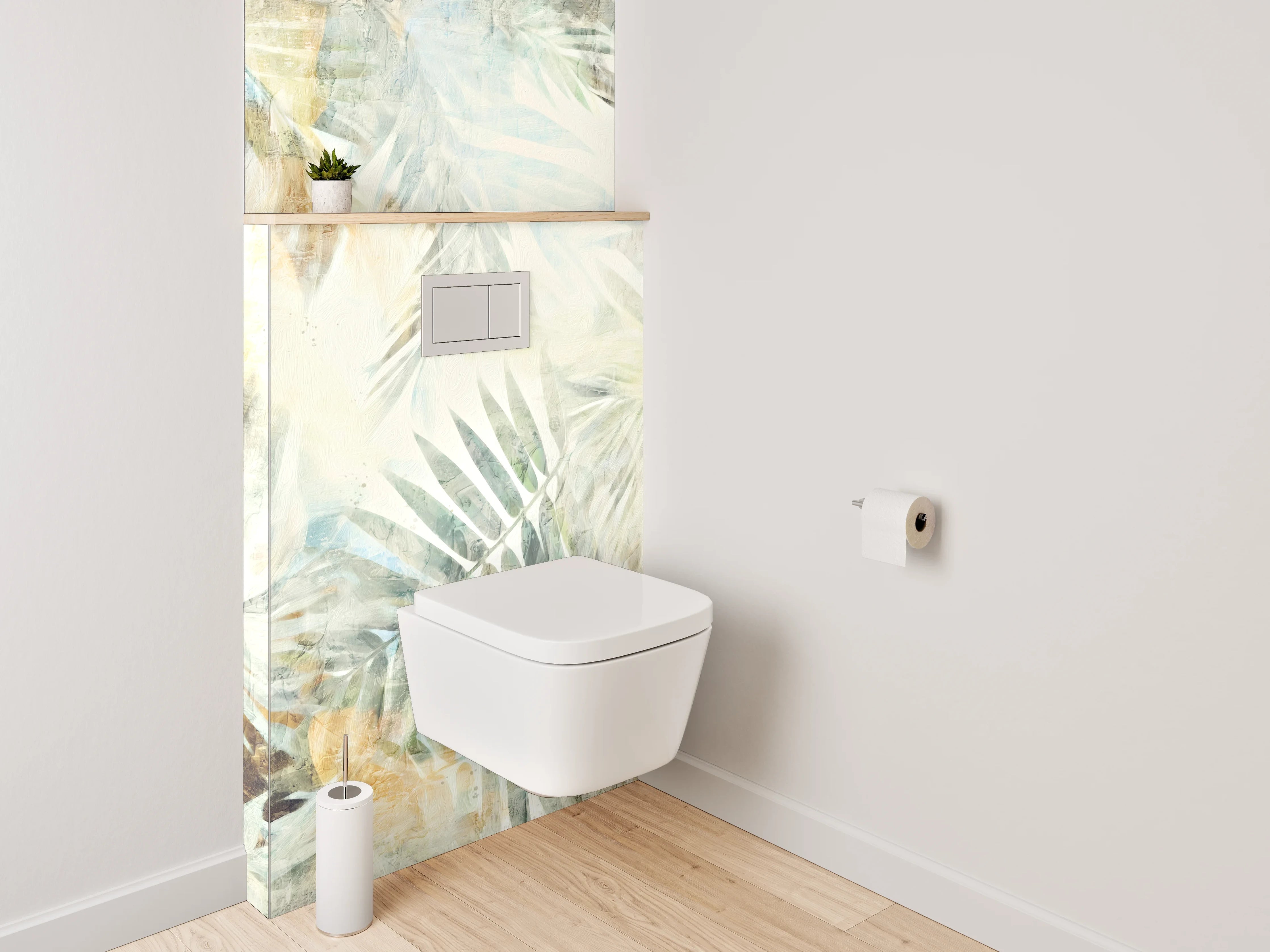 WC-Rückwand - Aquarell Palmenmuster Weiß Beige