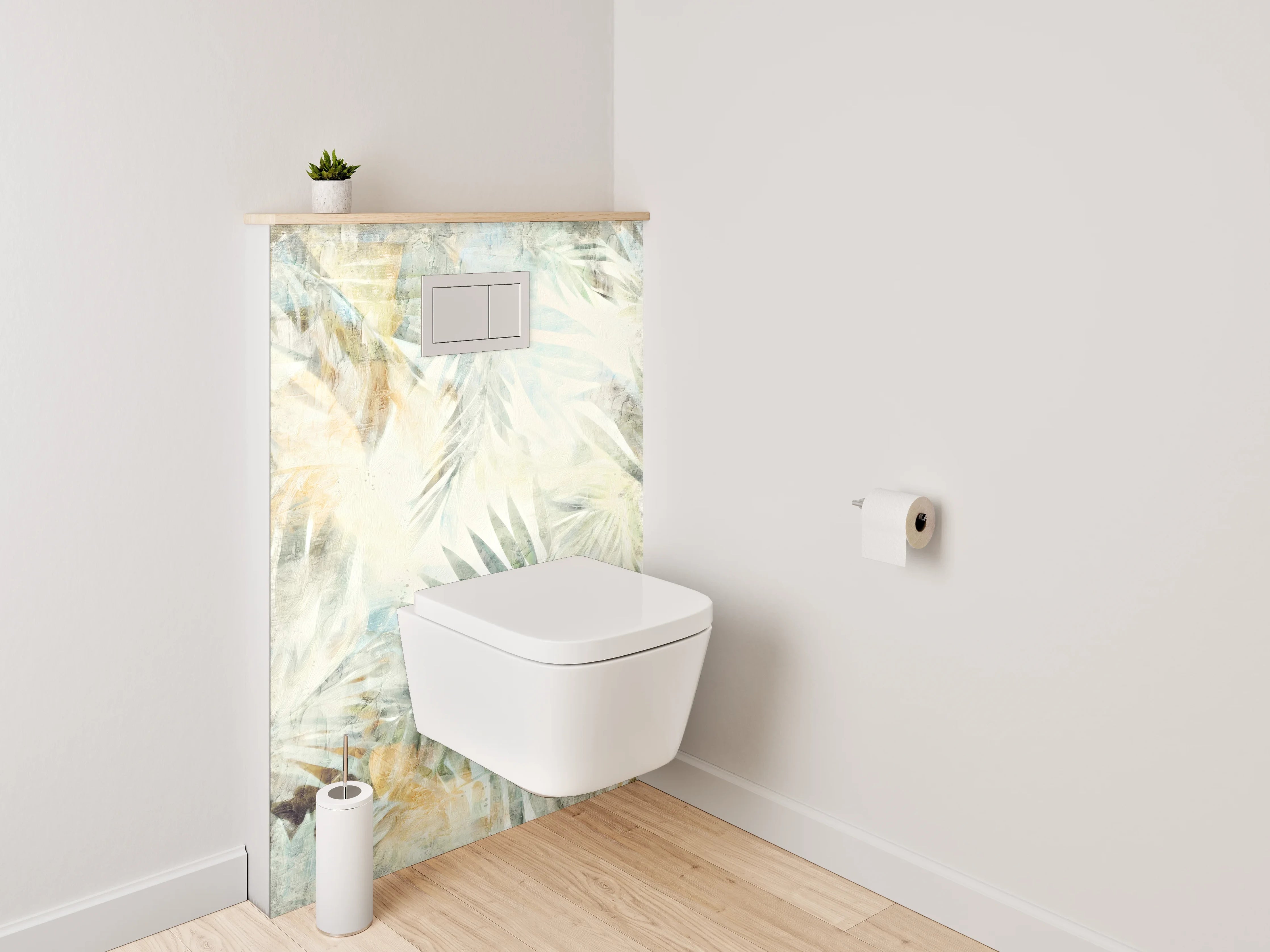 WC-Rückwand - Aquarell Palmenmuster Weiß Beige