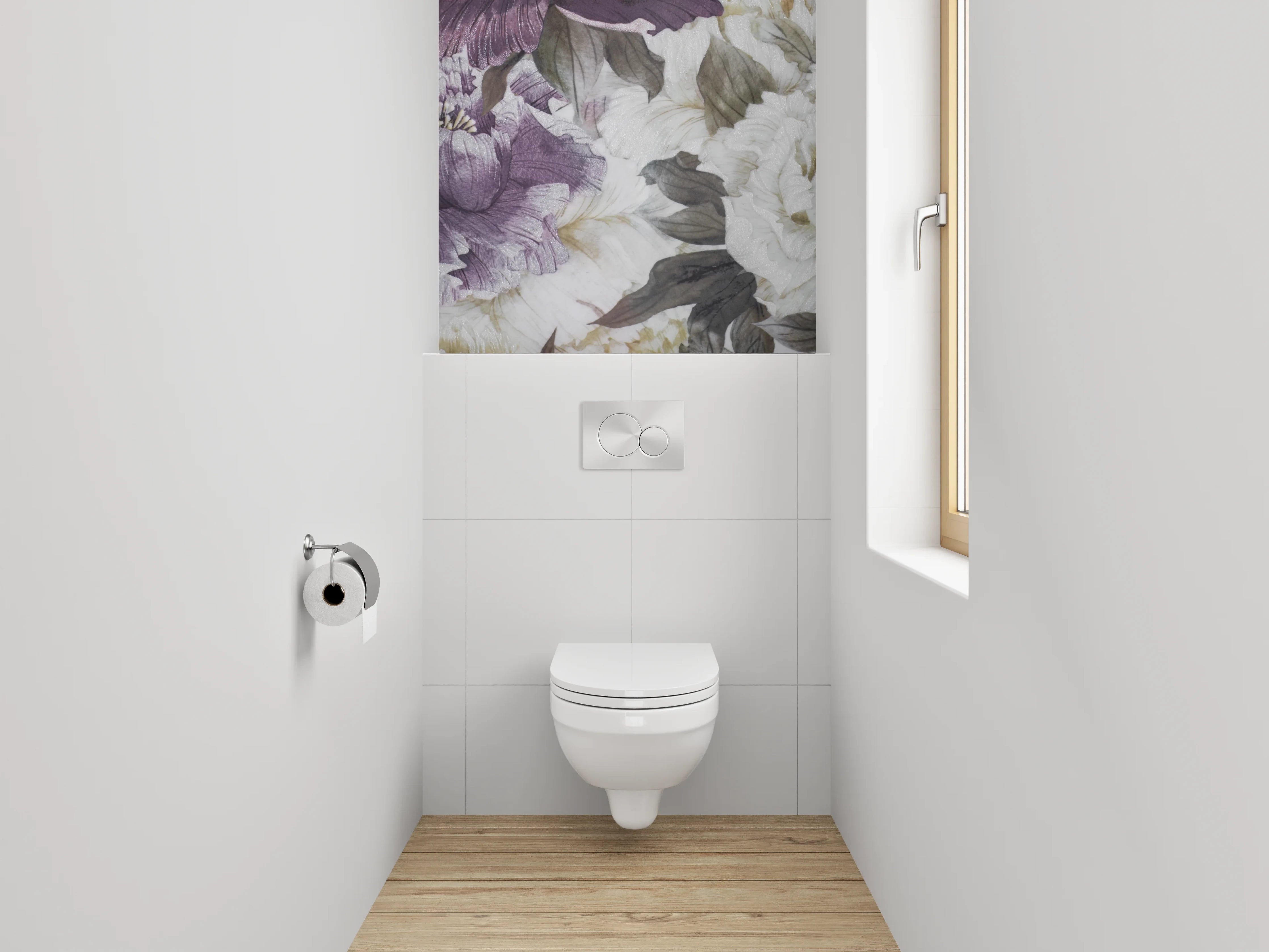 WC-Rückwand - Aquarell-Pfingstrosen Blütenpracht Lila Weiß