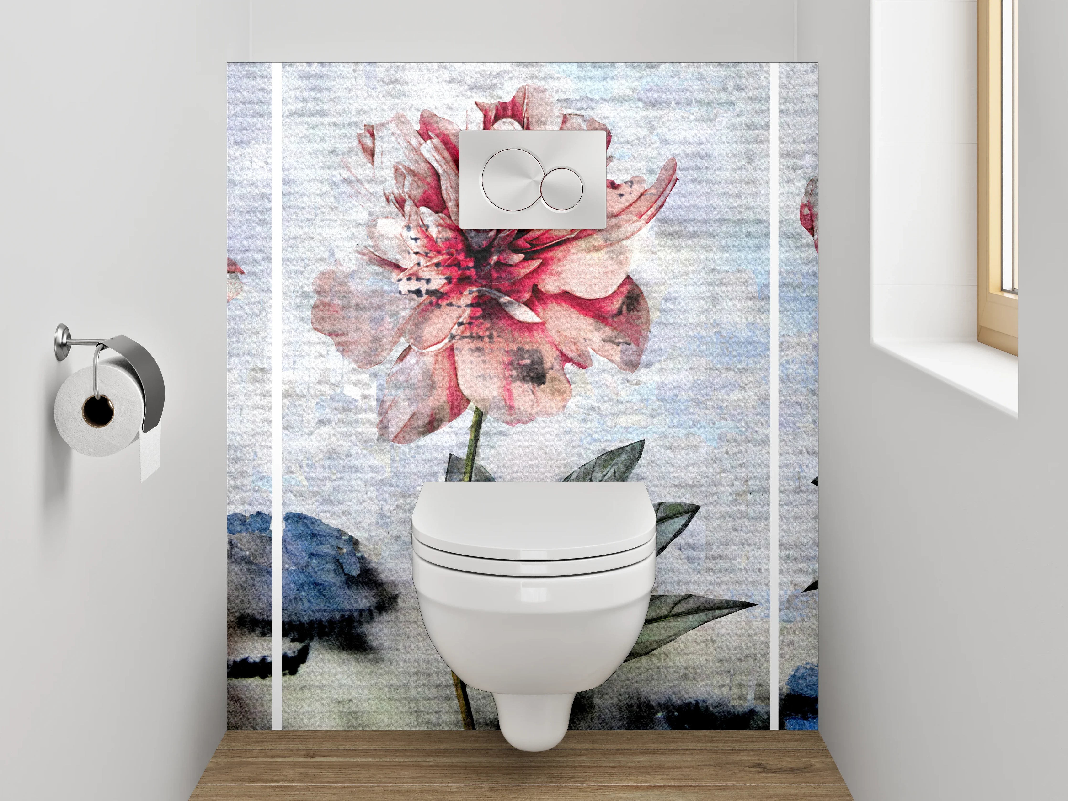 WC-Rückwand - Aquarell Pfingstrosen auf sanftem Hintergrund