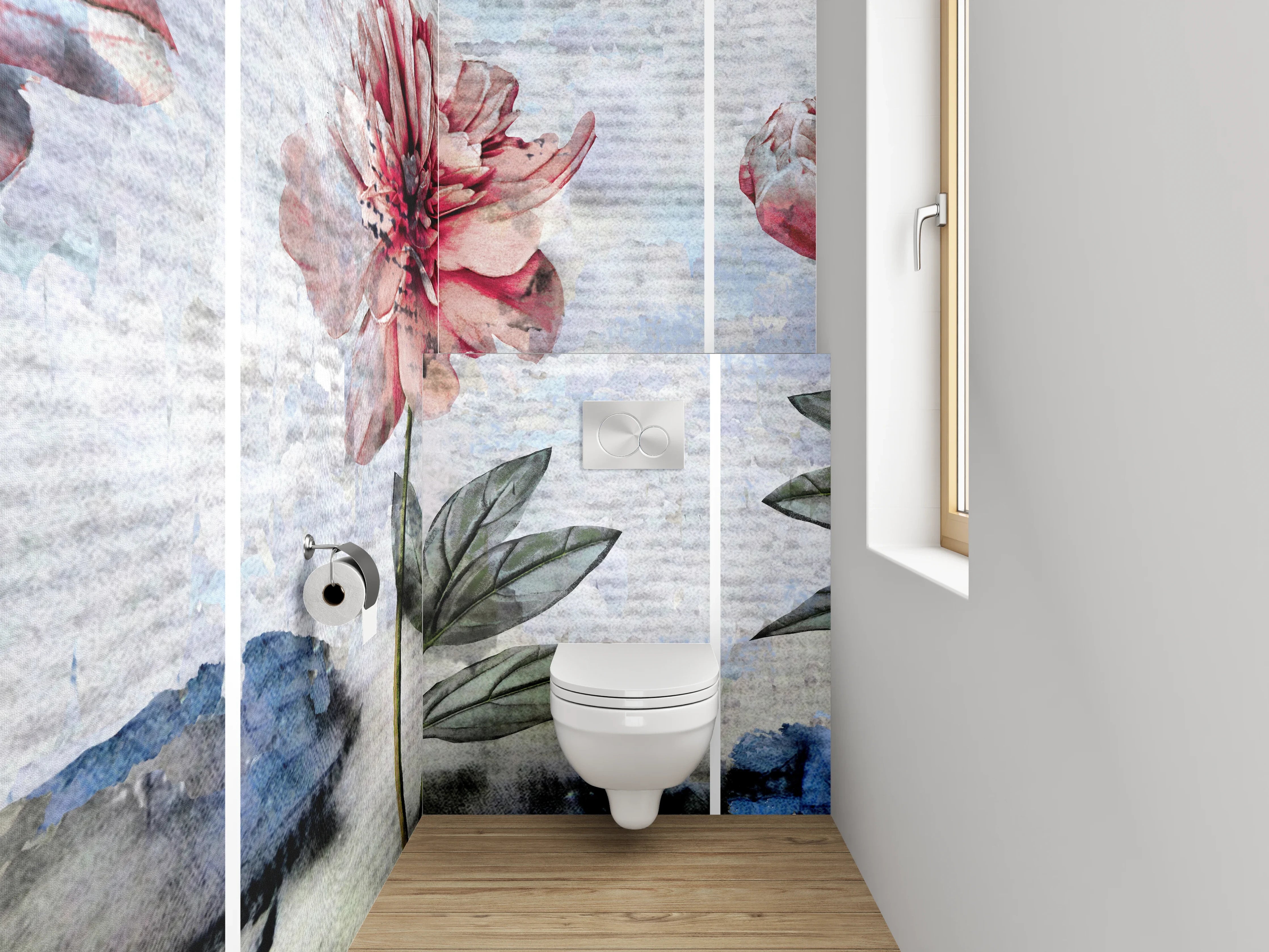 WC-Rückwand - Aquarell Pfingstrosen auf sanftem Hintergrund