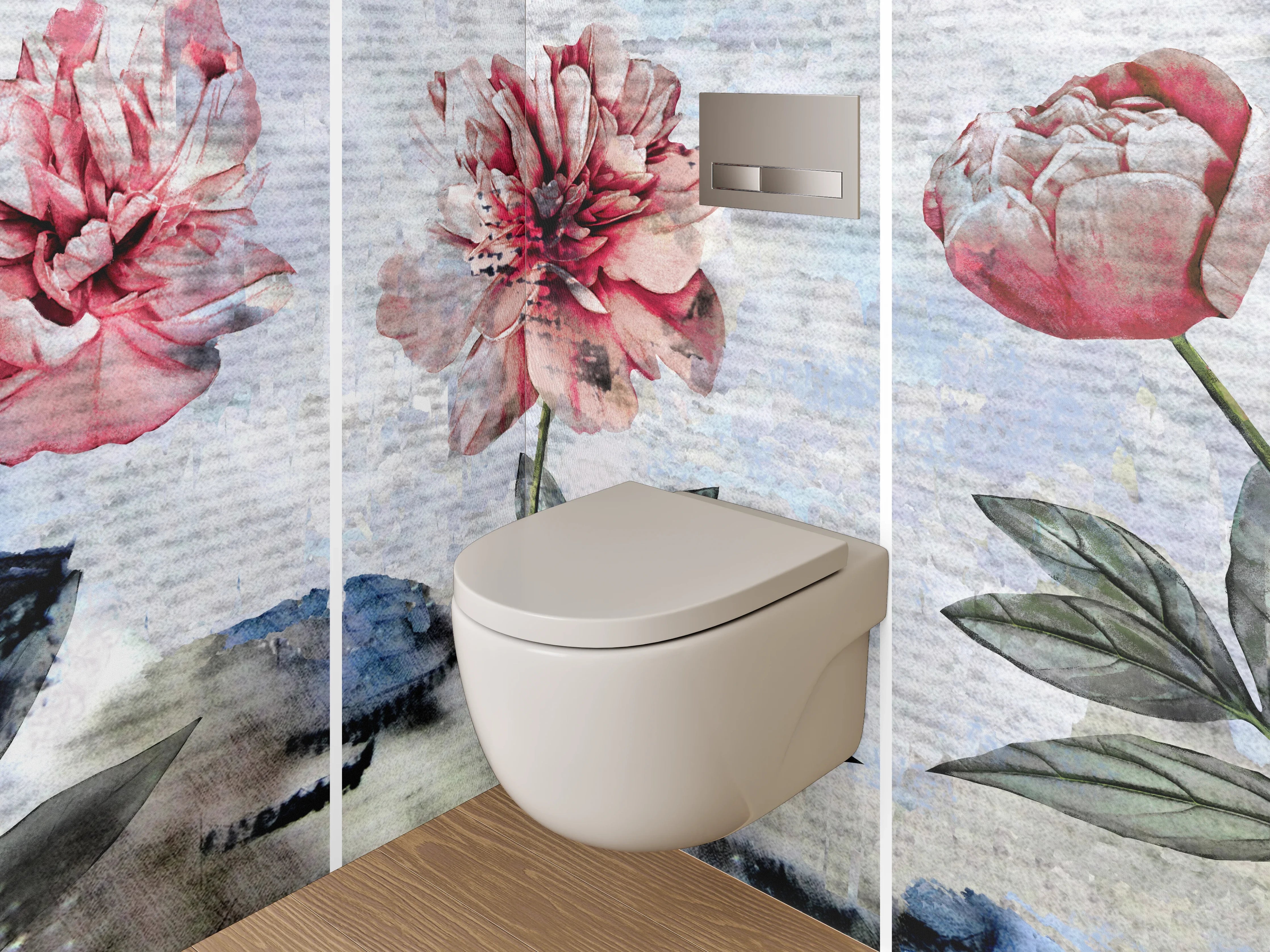 WC-Rückwand - Aquarell Pfingstrosen auf sanftem Hintergrund