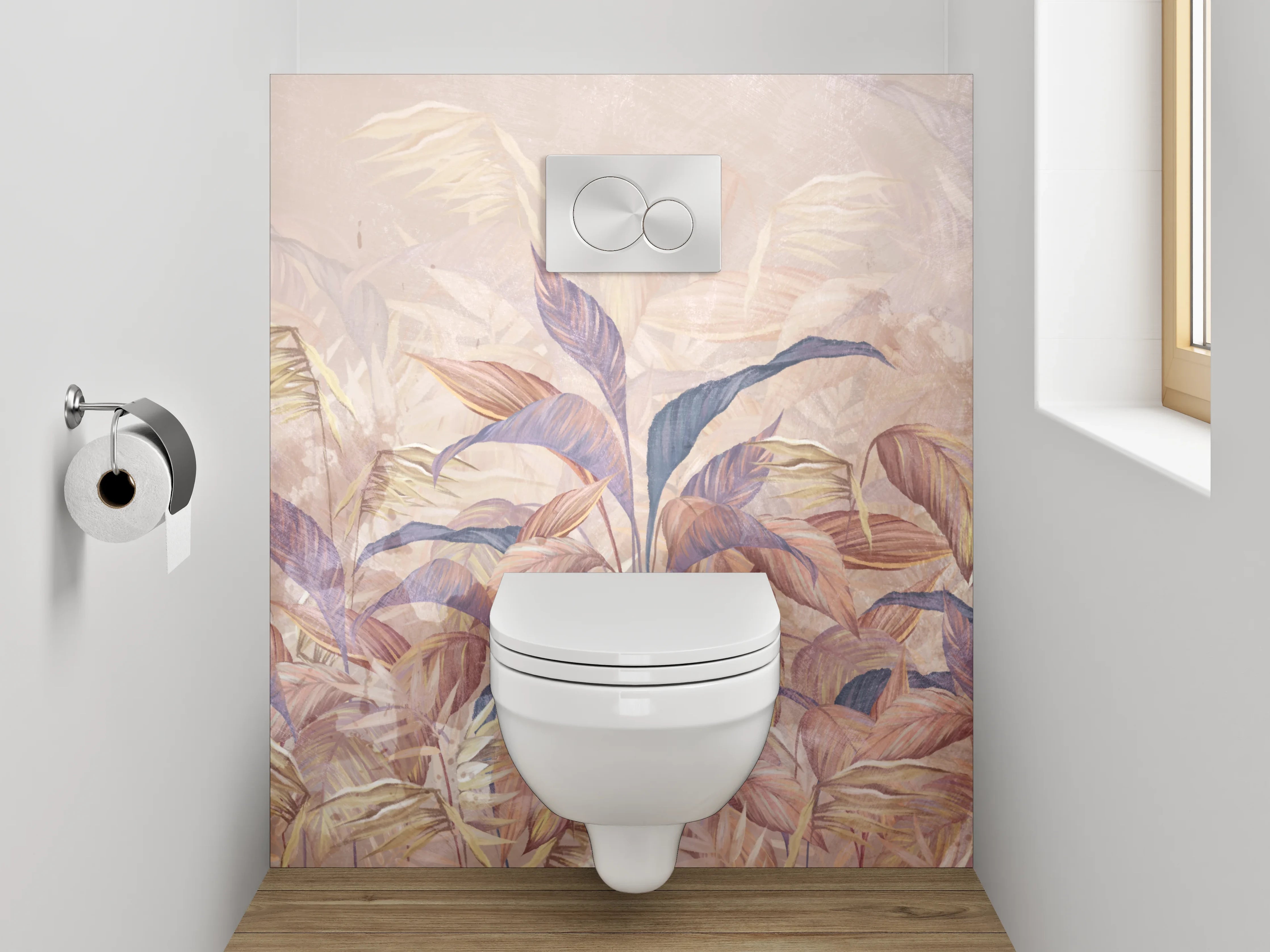 WC-Rückwand - Aquarell Pflanzen Blätter Pastell