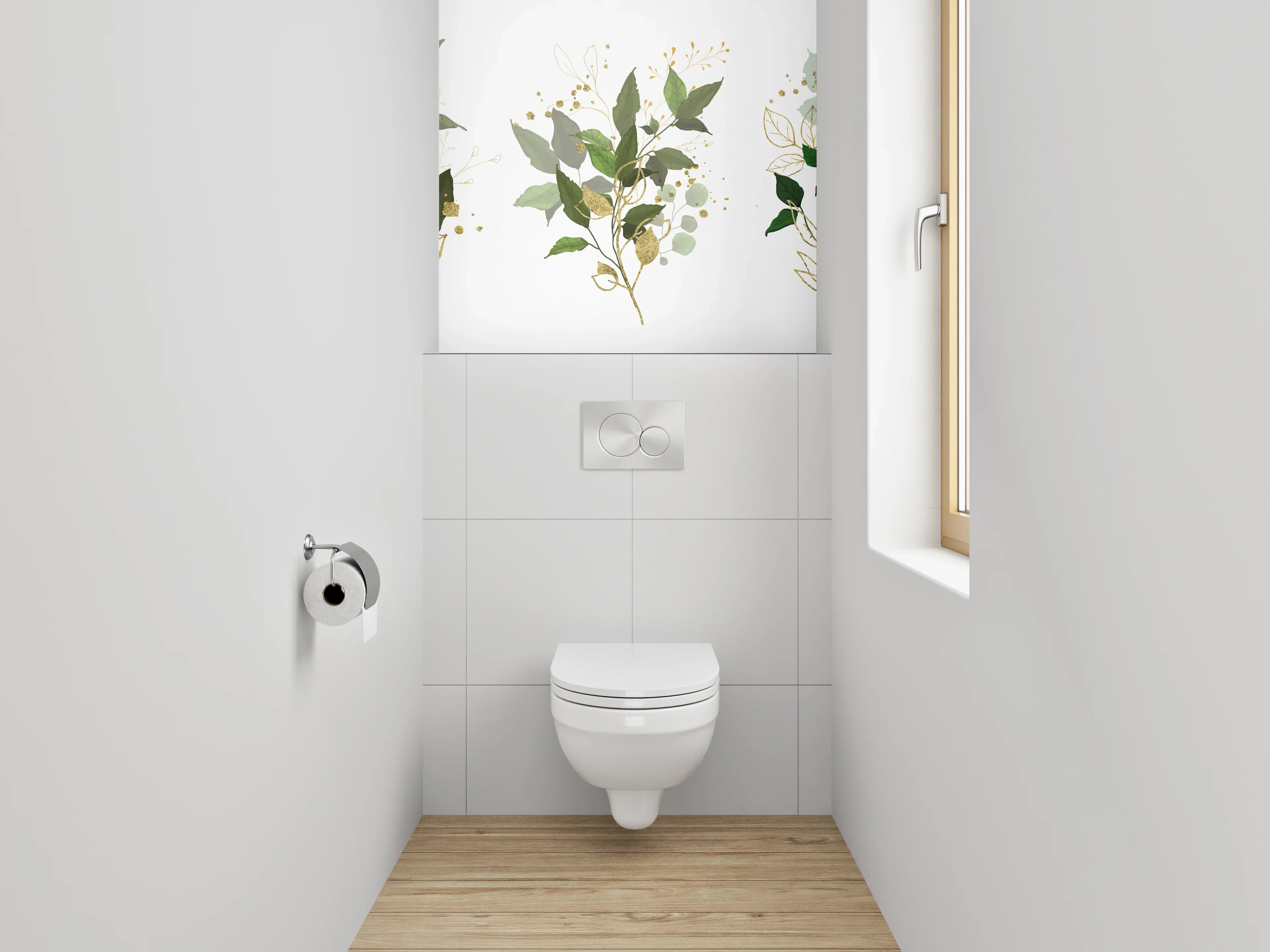 WC-Rückwand - Aquarell Pflanzen Poster Grün Gold