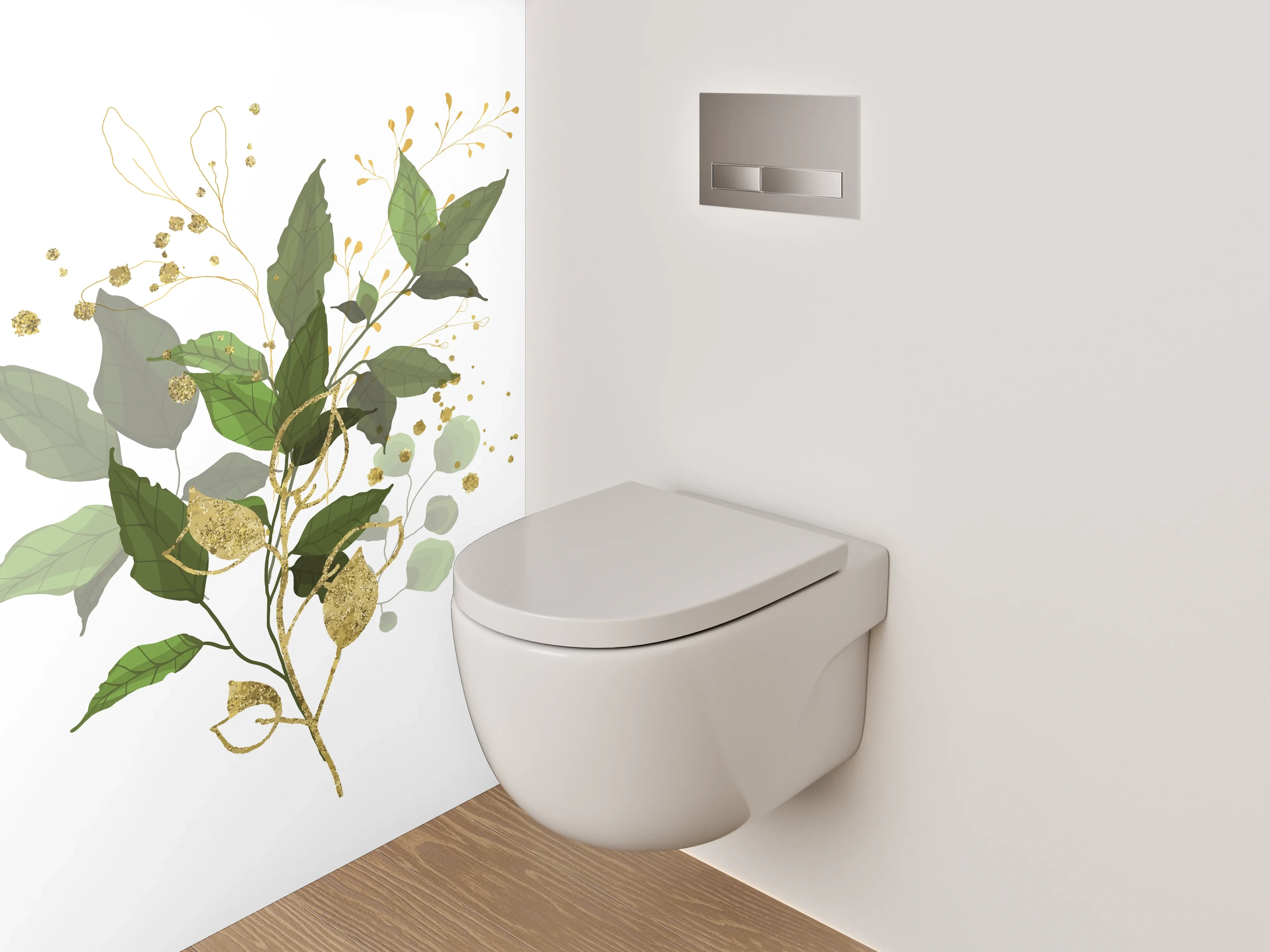 WC-Rückwand - Aquarell Pflanzen Poster Grün Gold
