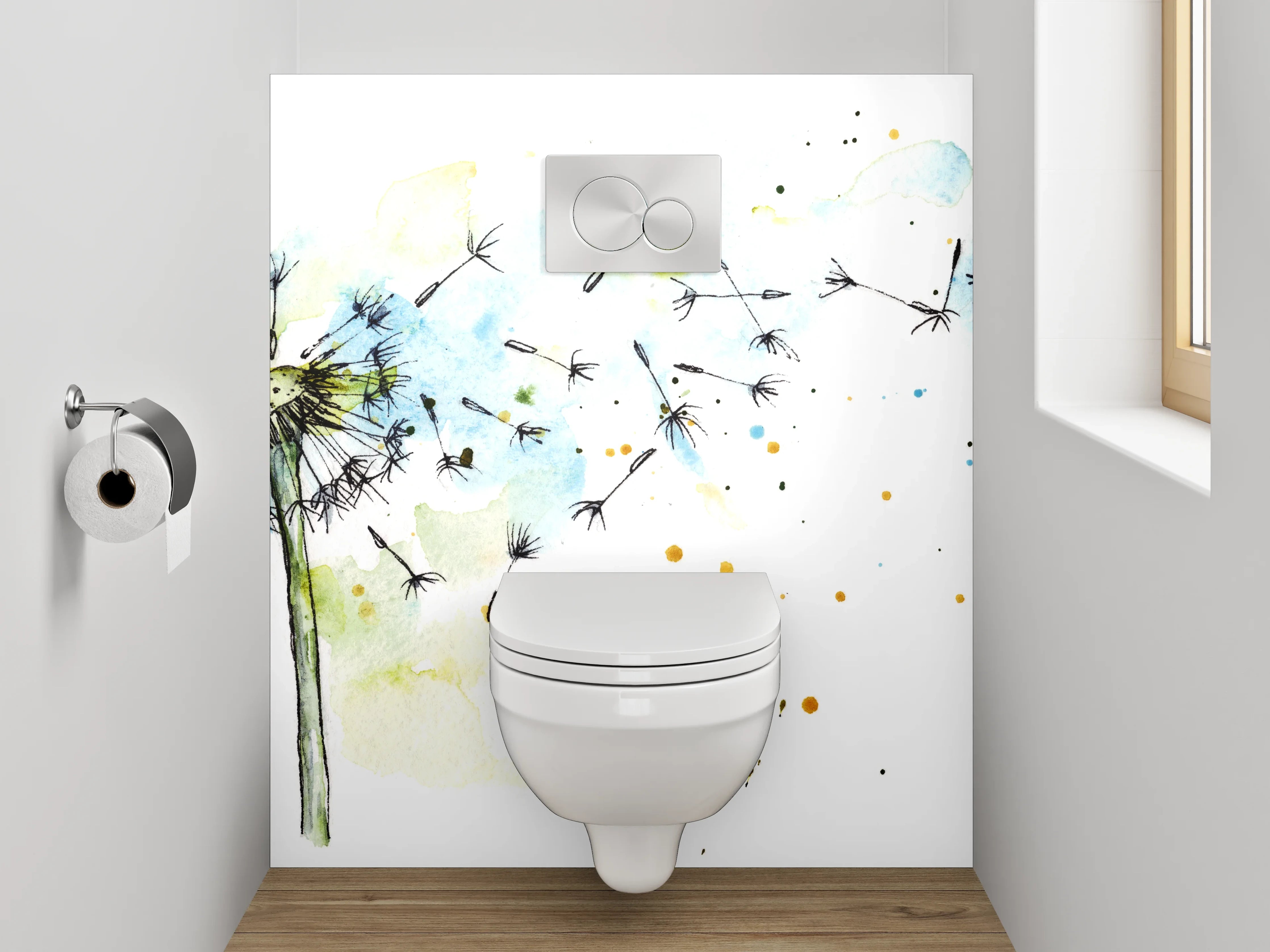 WC-Rückwand - Aquarell Pusteblume Leicht Blau Grün