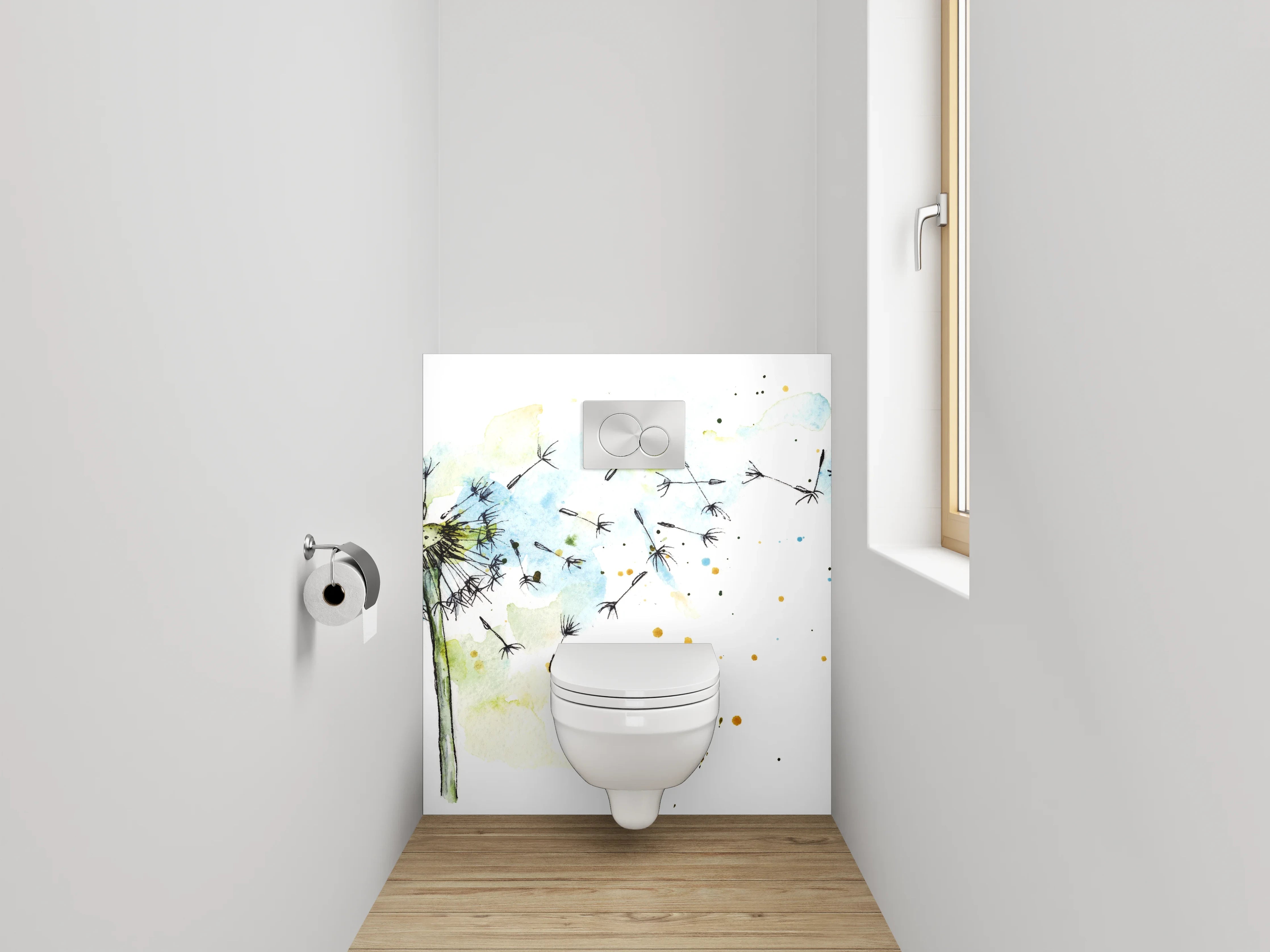 WC-Rückwand - Aquarell Pusteblume Leicht Blau Grün
