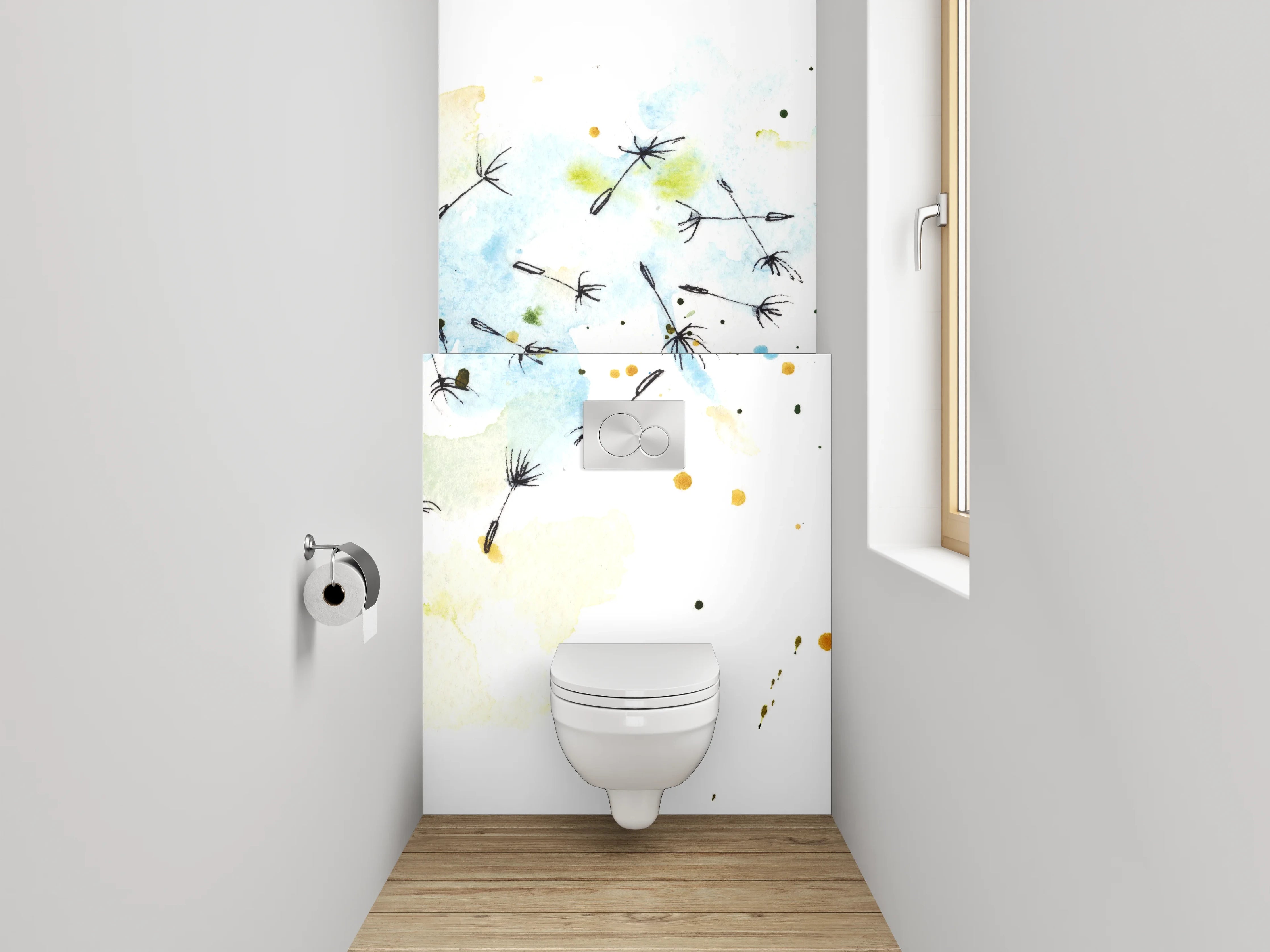WC-Rückwand - Aquarell Pusteblume Leicht Blau Grün