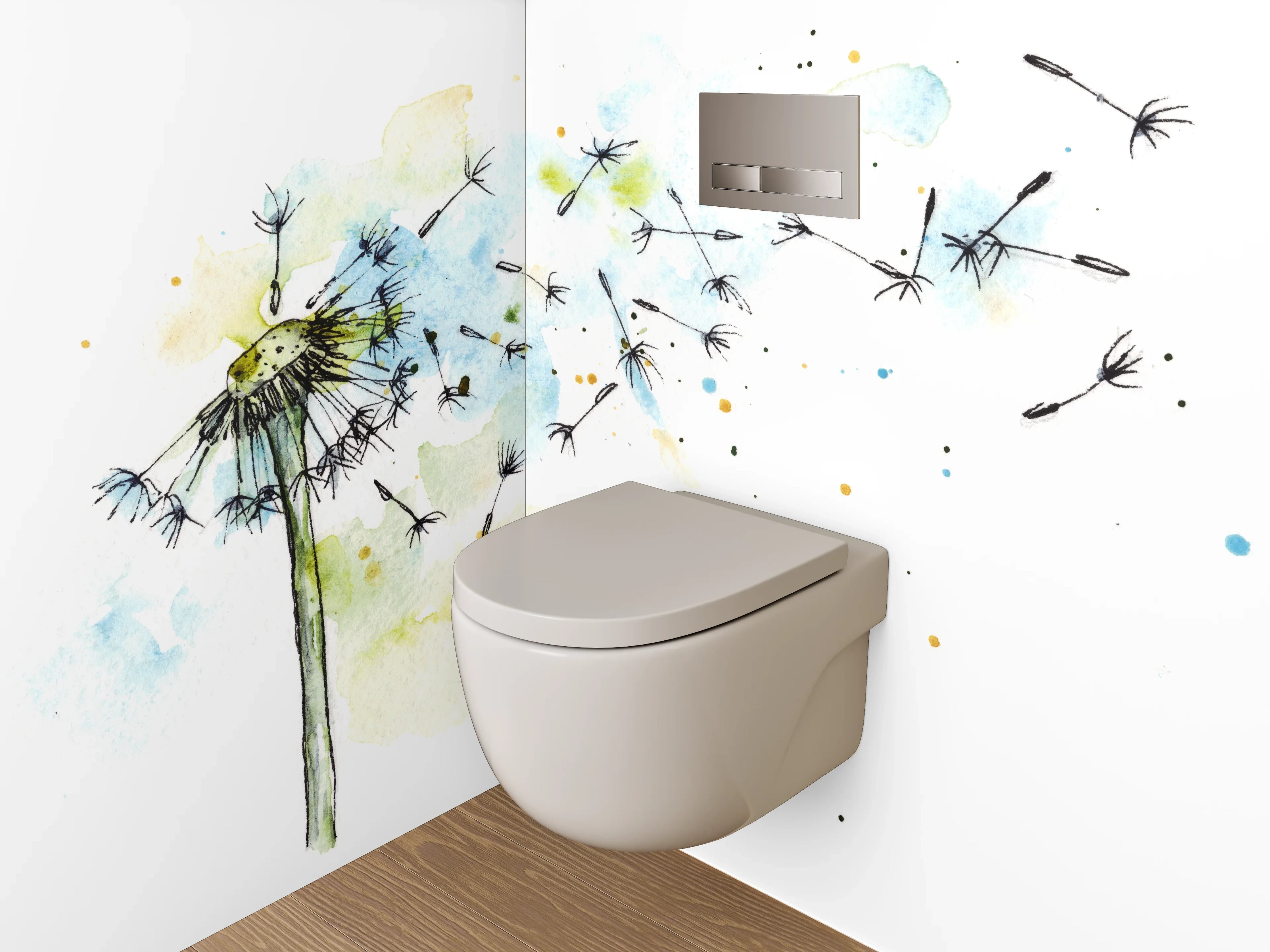 WC-Rückwand - Aquarell Pusteblume Leicht Blau Grün