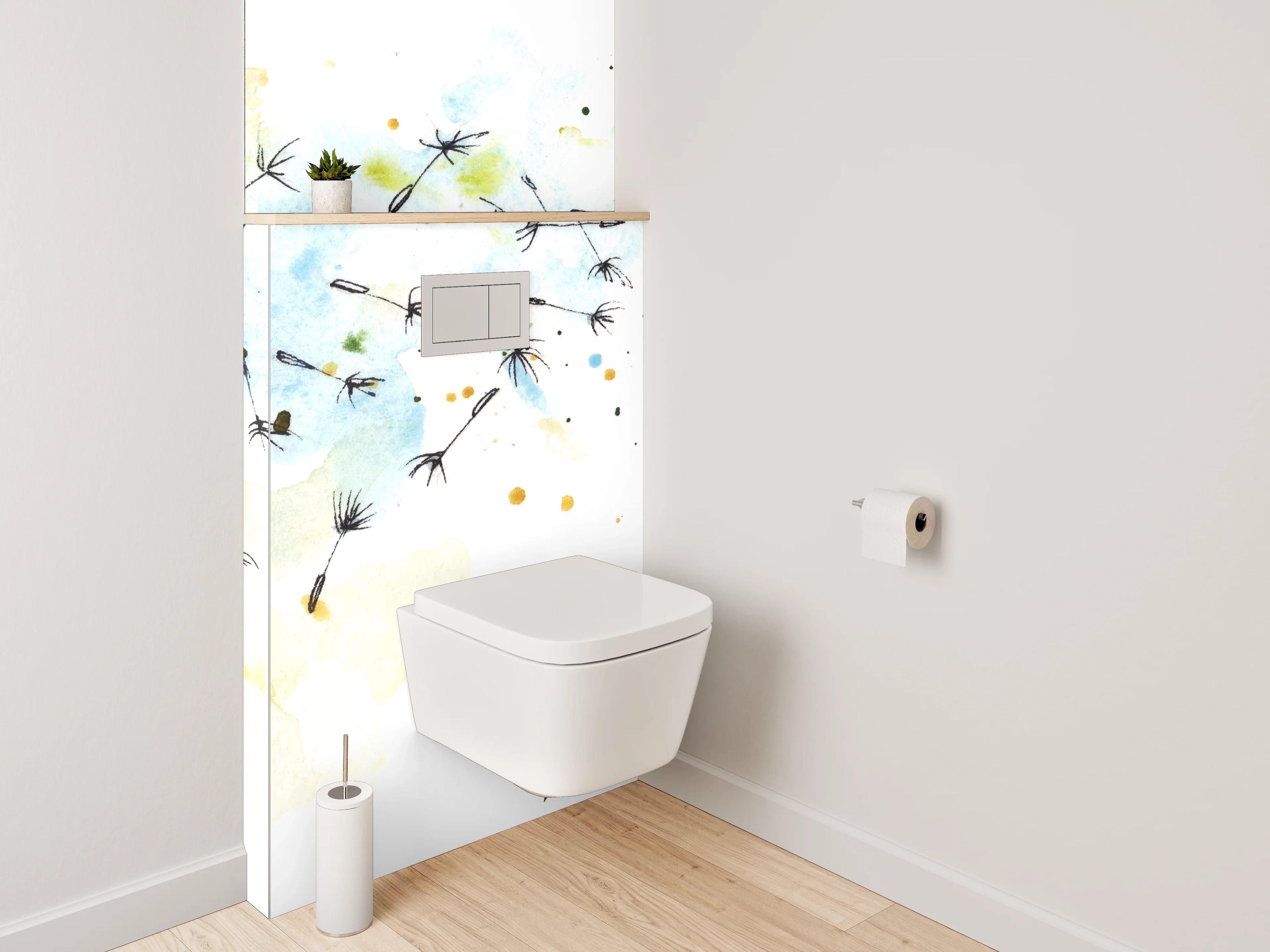 WC-Rückwand - Aquarell Pusteblume Leicht Blau Grün