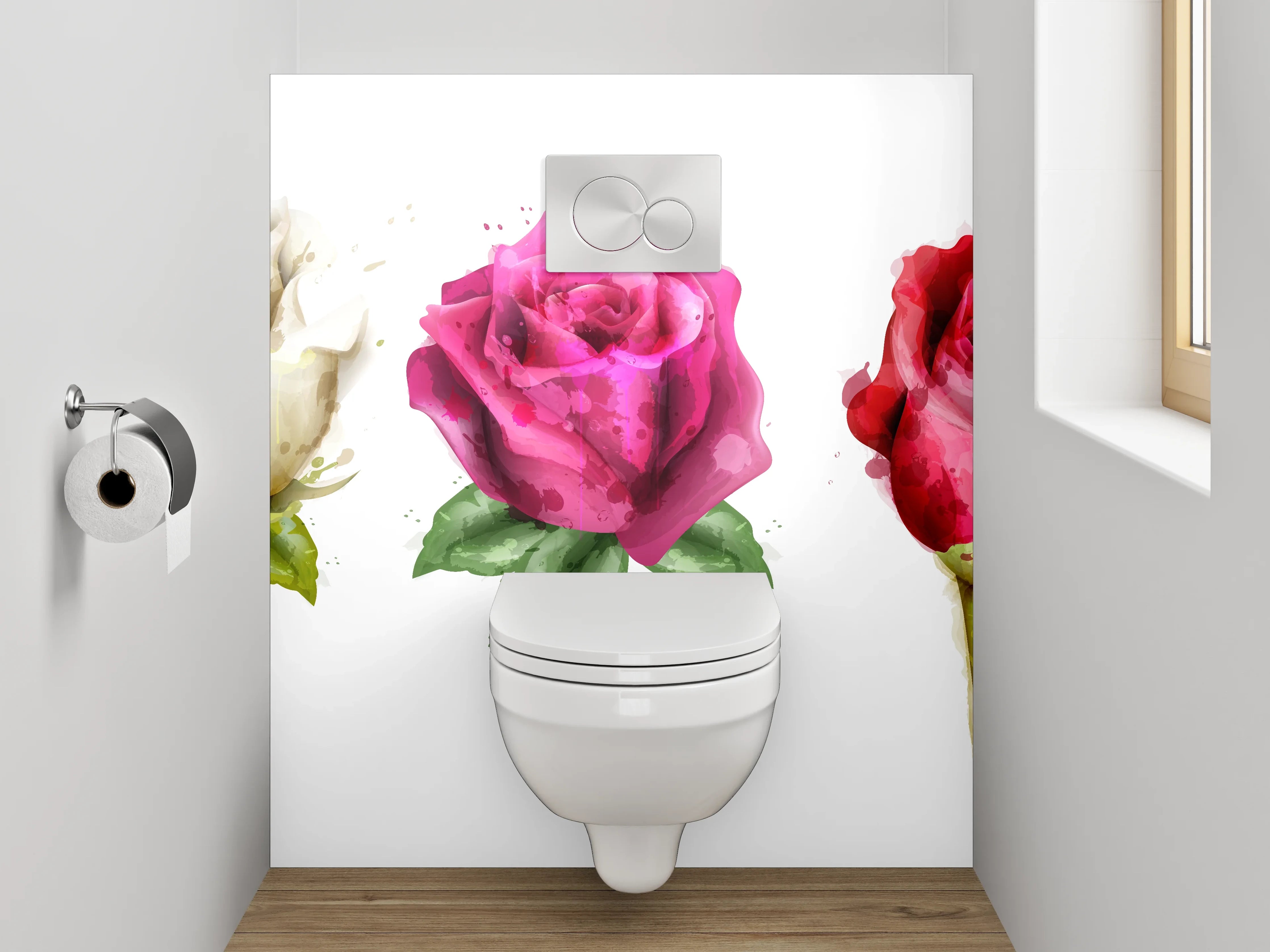 WC-Rückwand - Aquarell Rosen – Bunte Blütenpracht