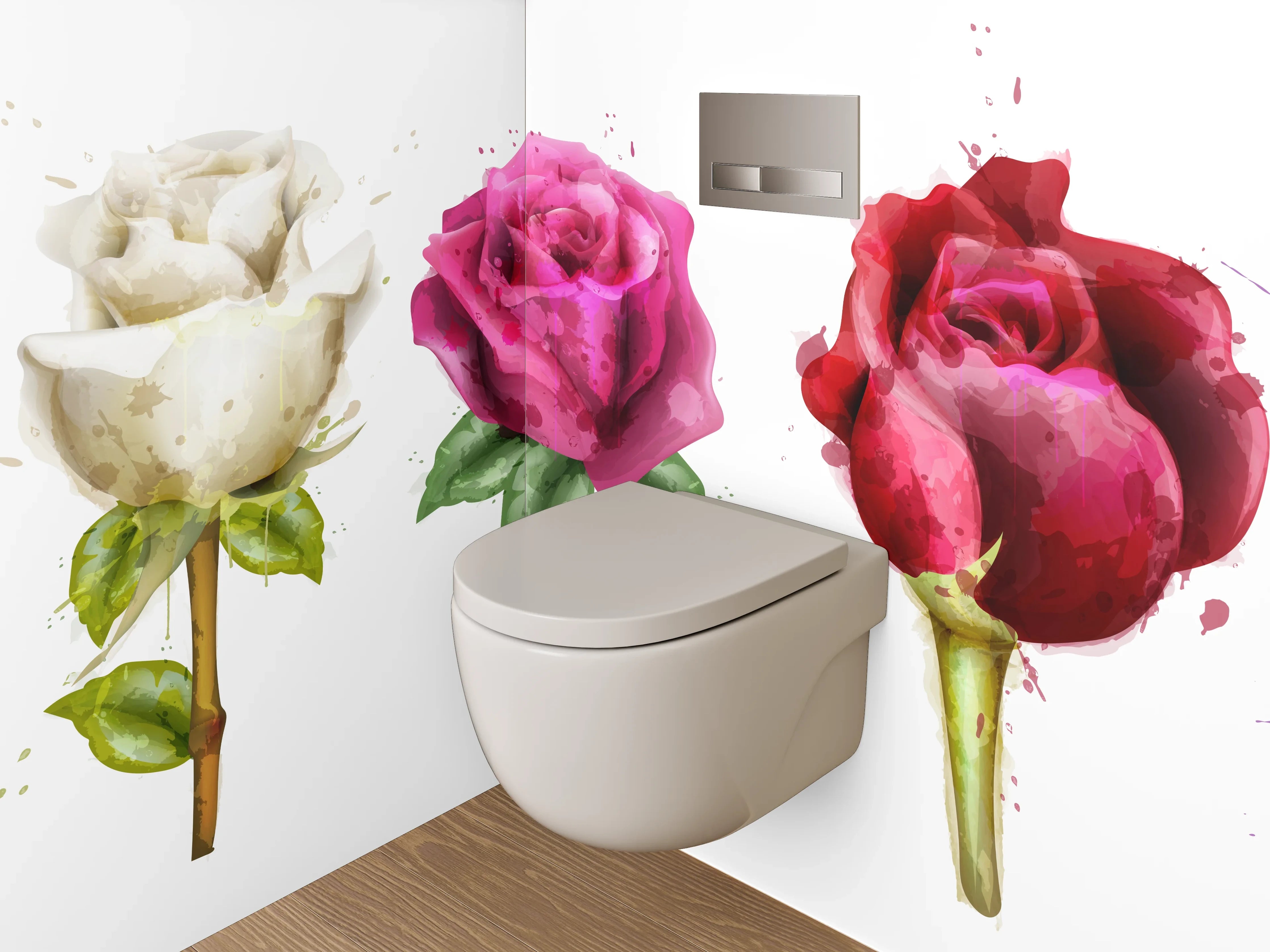 WC-Rückwand - Aquarell Rosen – Bunte Blütenpracht