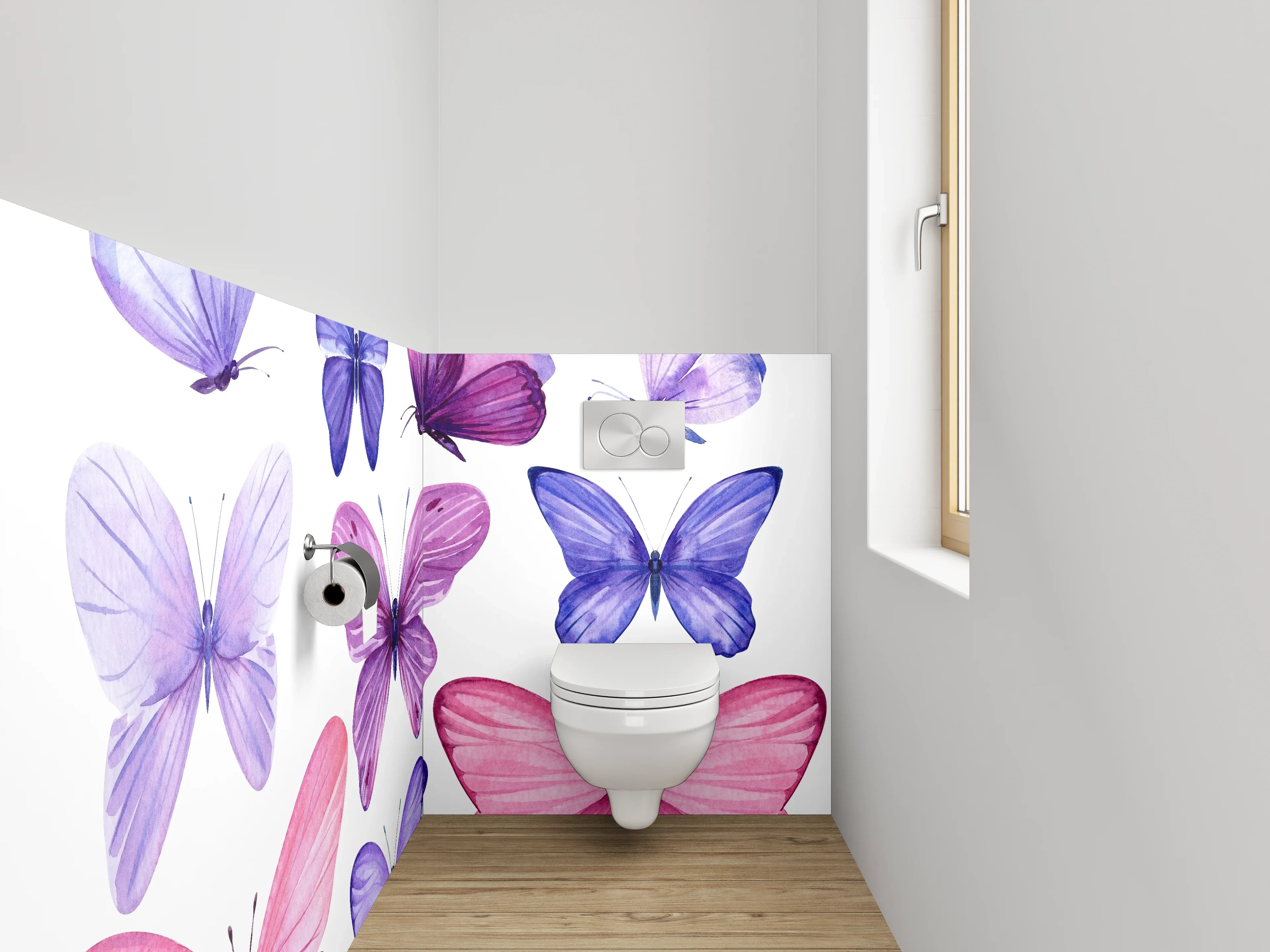 WC-Rückwand - Aquarell Schmetterlinge Lila Rosa Deko