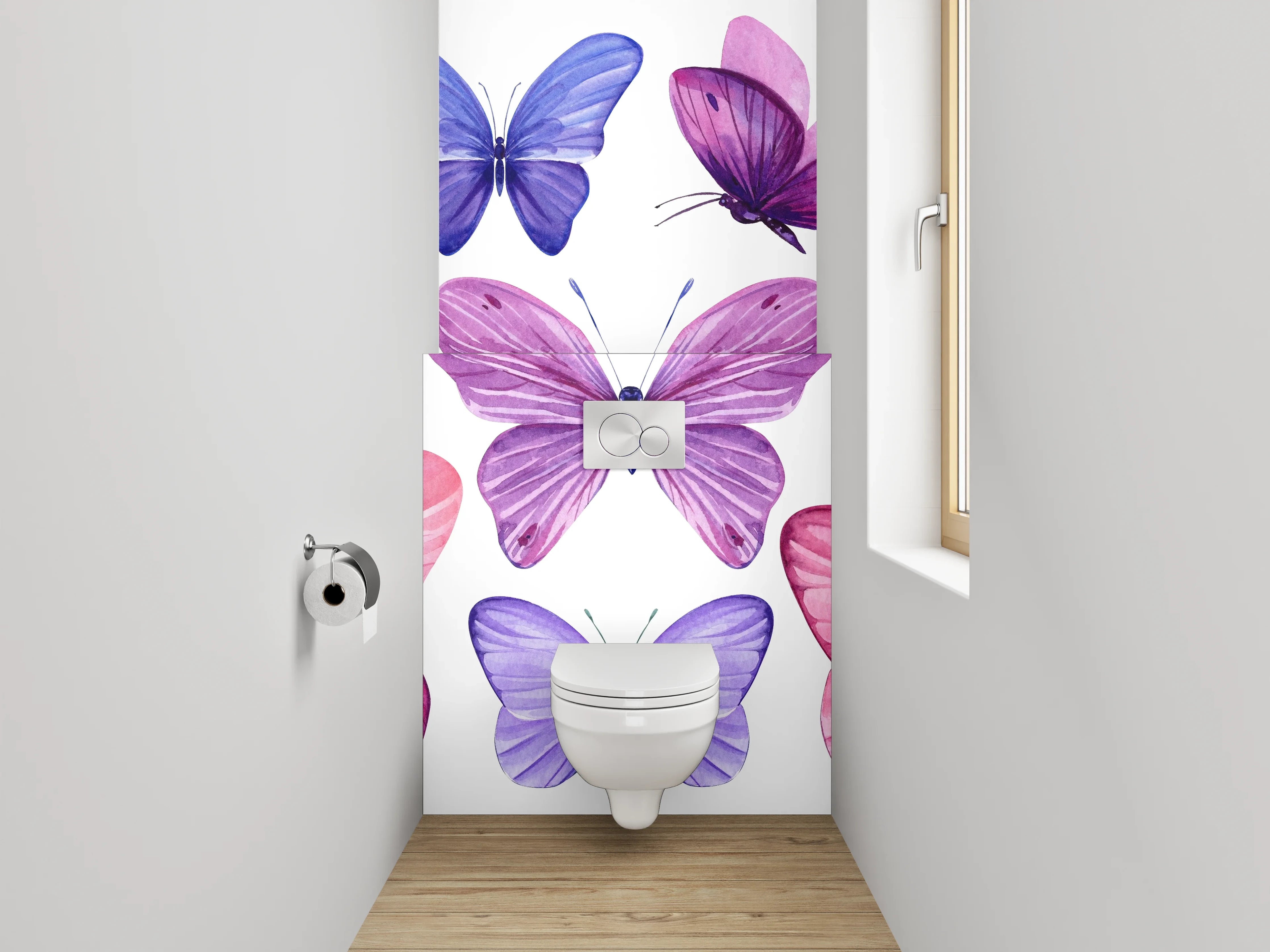 WC-Rückwand - Aquarell Schmetterlinge Lila Rosa Deko