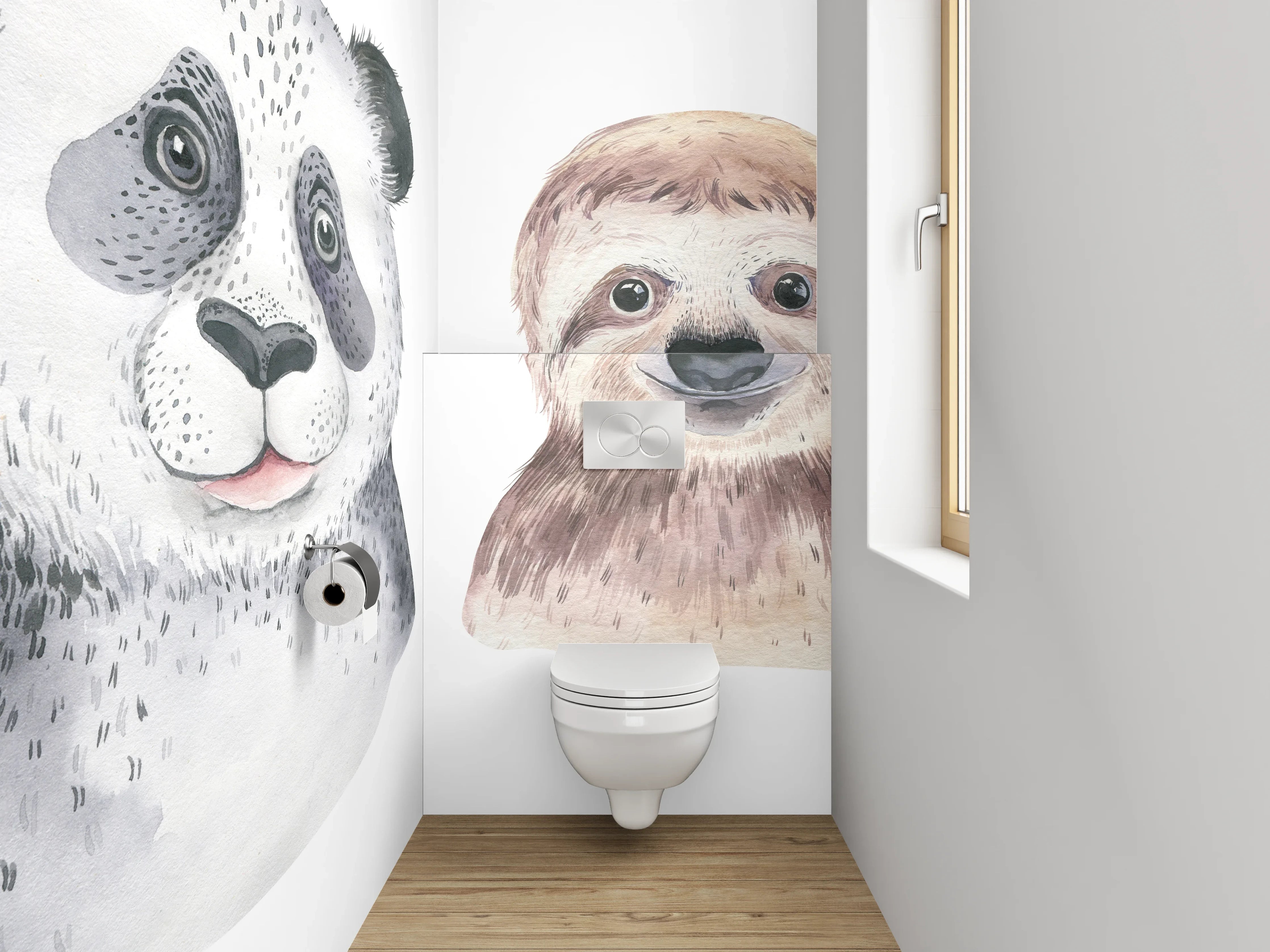 WC-Rückwand - Aquarell Tierportraits: Koala, Panda, Faultier, Elefant