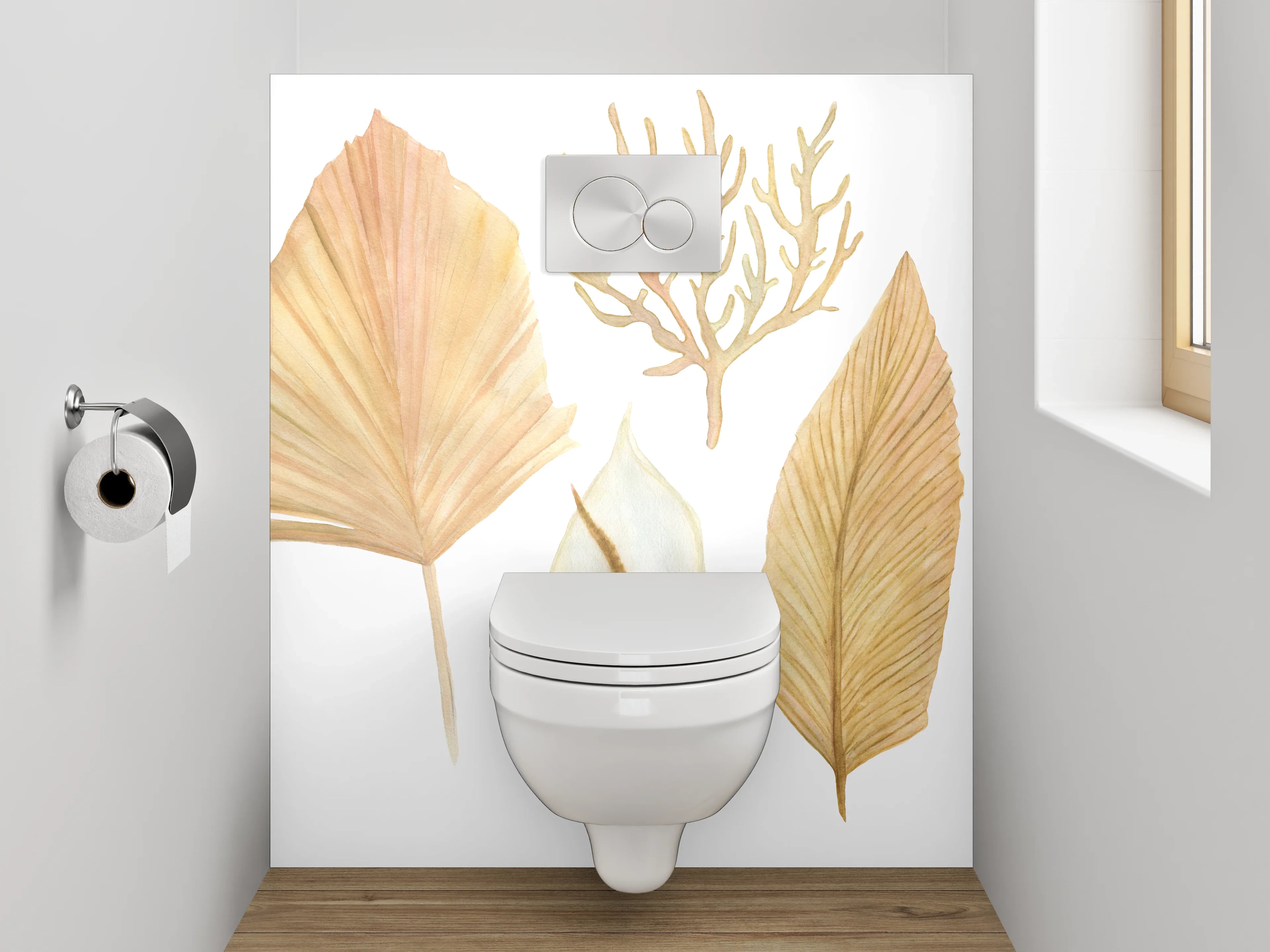 WC-Rückwand - Aquarell Trockenblätter Pflanzen Illustration