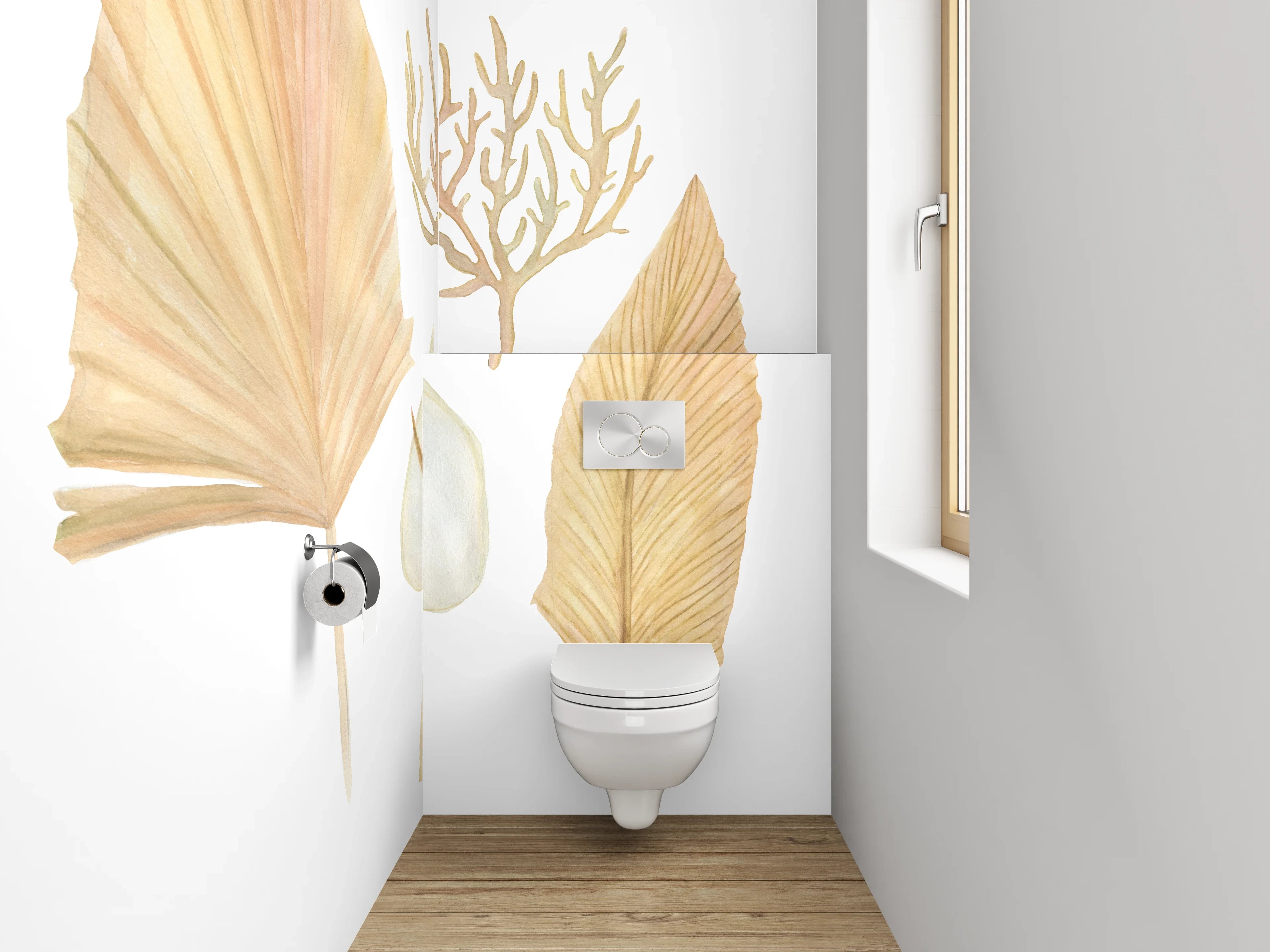 WC-Rückwand - Aquarell Trockenblätter Pflanzen Illustration
