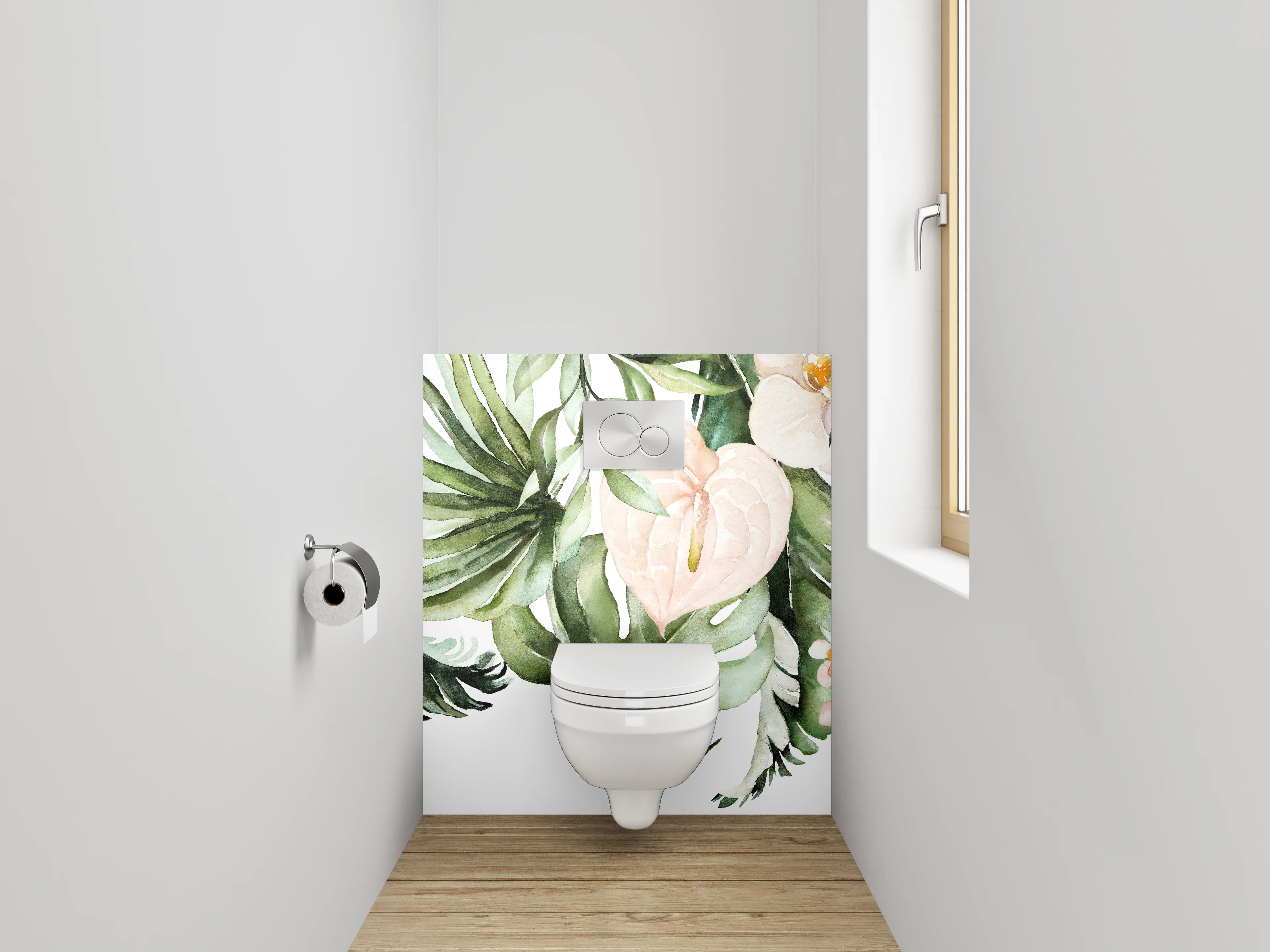 WC-Rückwand - Aquarell Tropenblätter & zarte Blüten