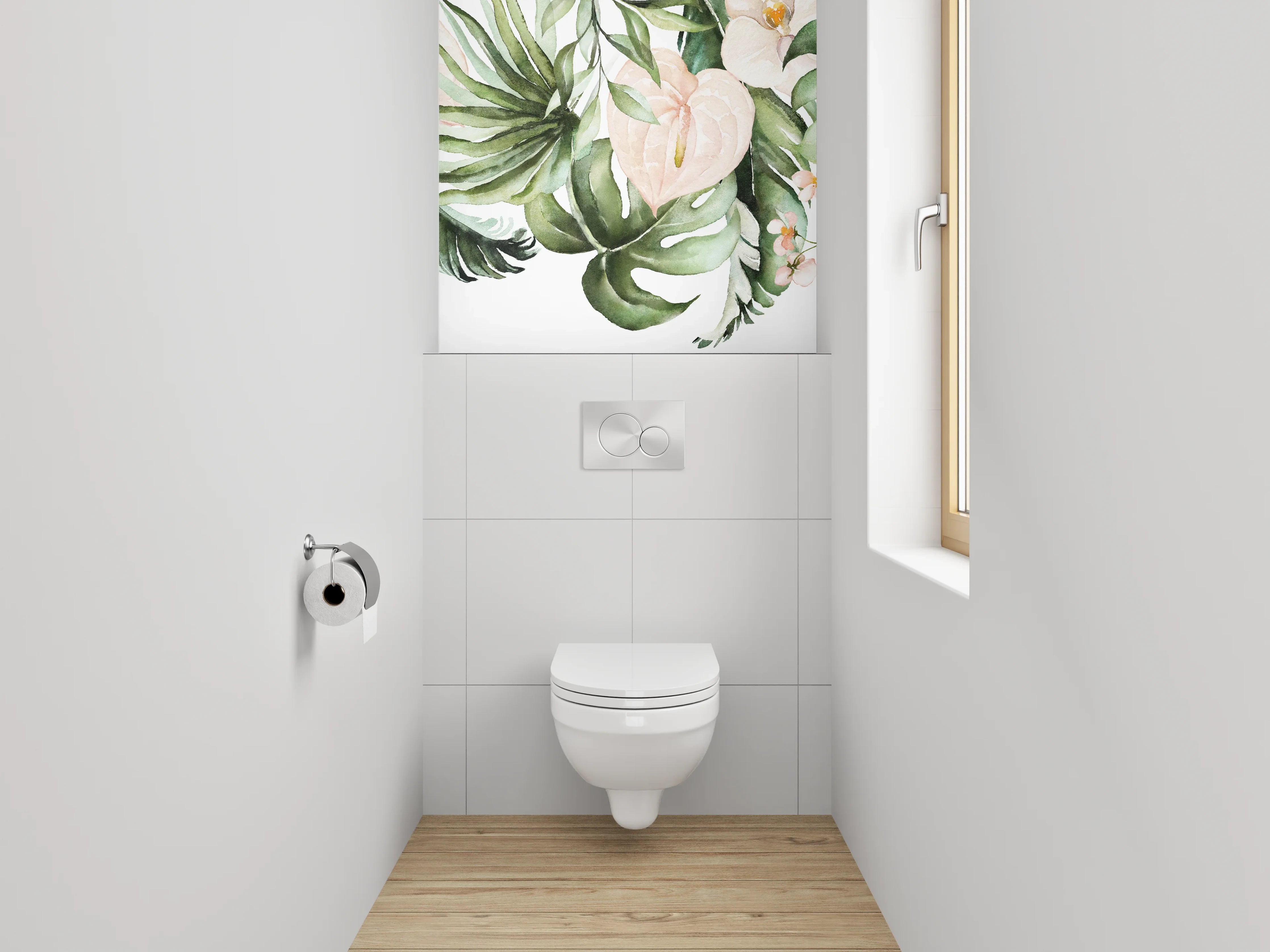 WC-Rückwand - Aquarell Tropenblätter & zarte Blüten