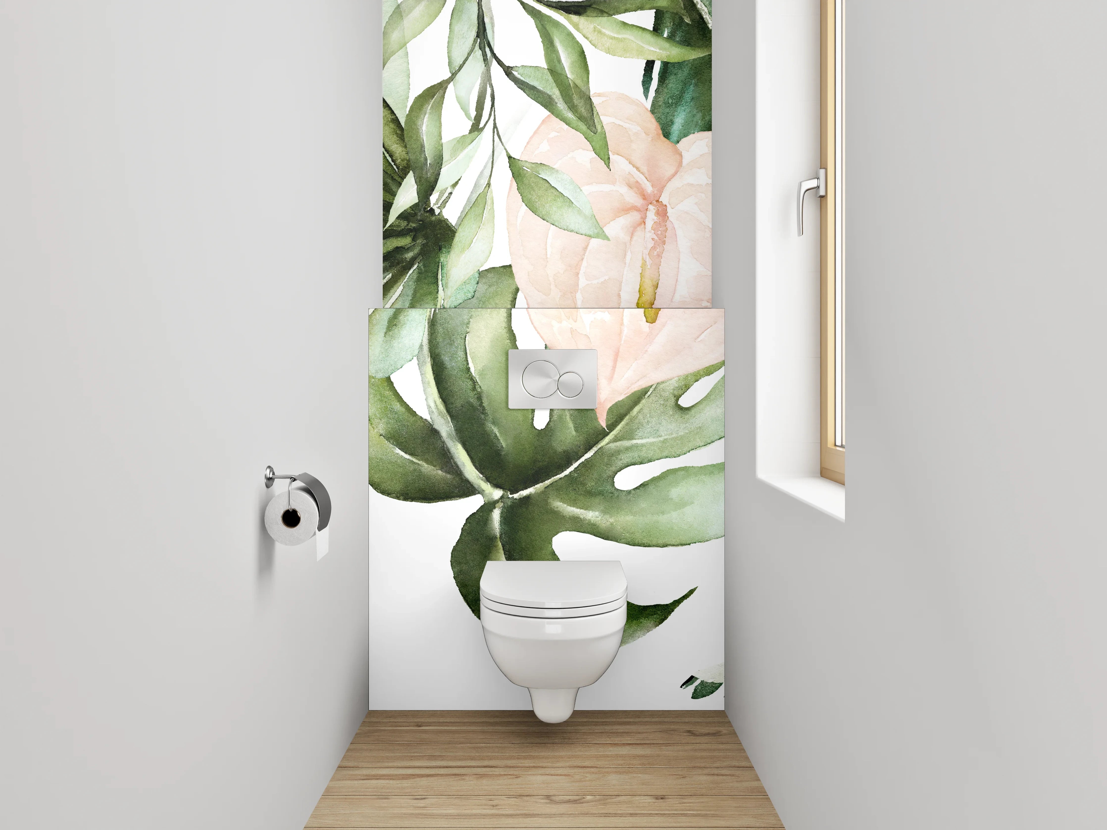 WC-Rückwand - Aquarell Tropenblätter & zarte Blüten