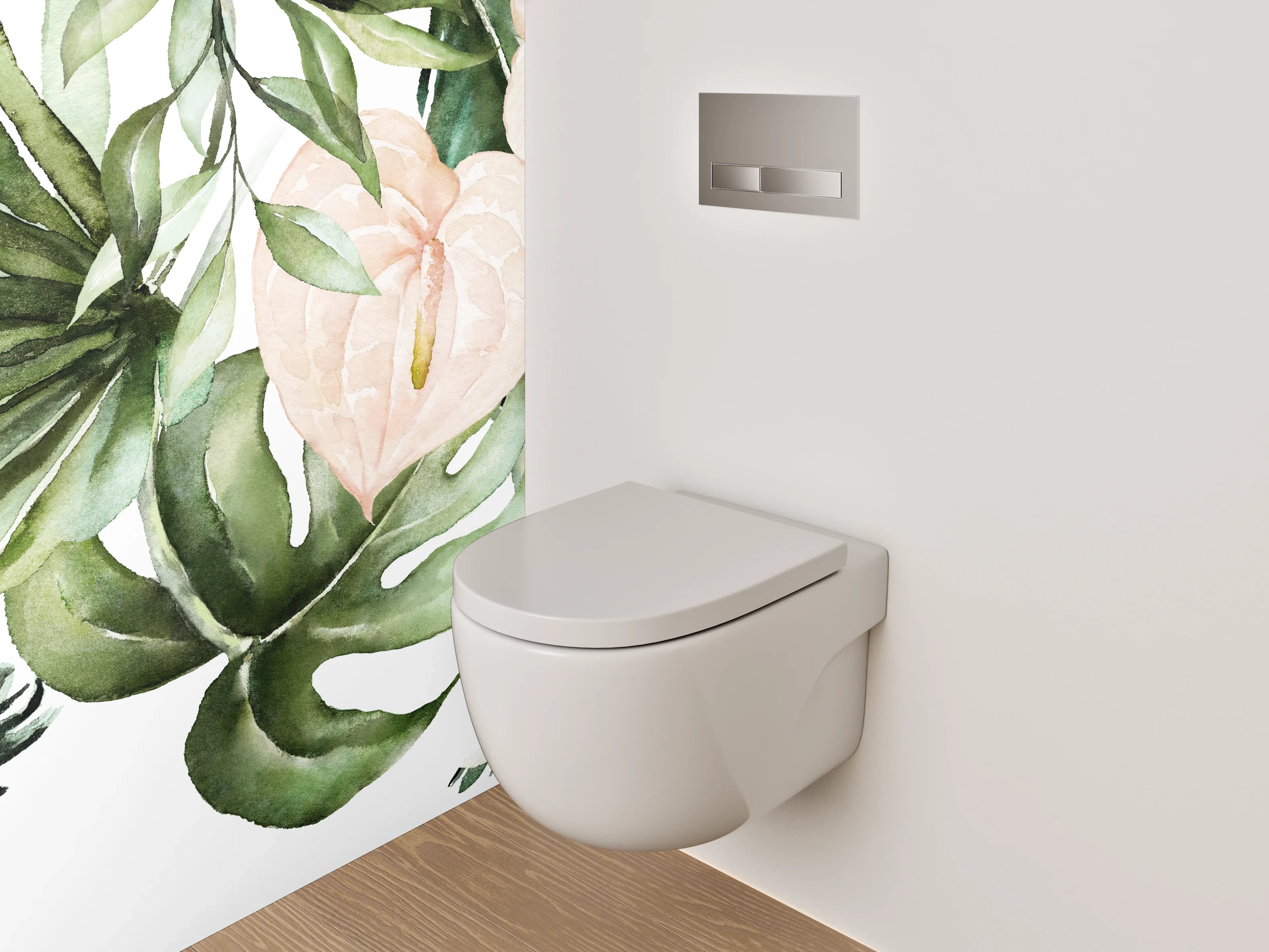 WC-Rückwand - Aquarell Tropenblätter & zarte Blüten