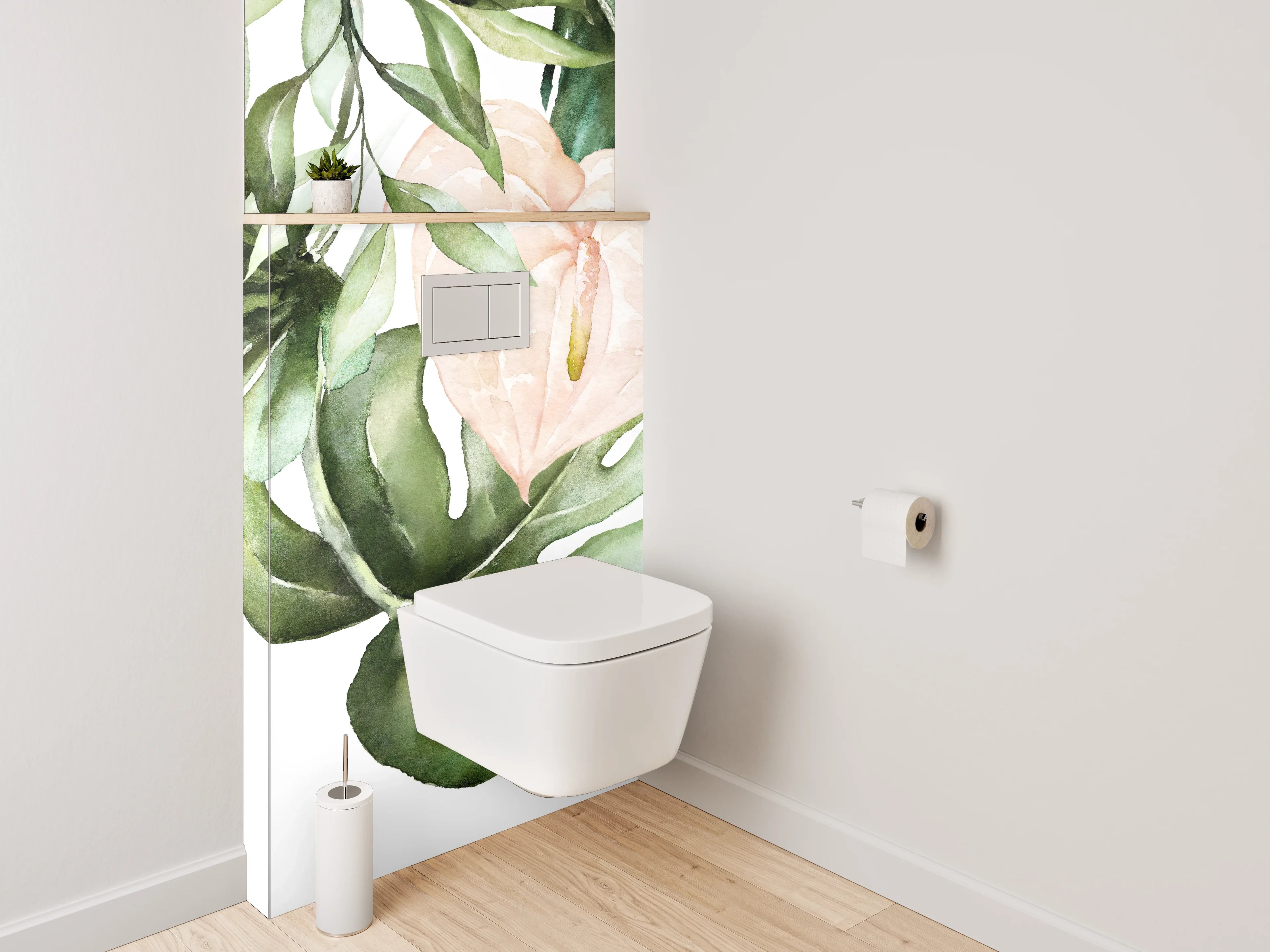 WC-Rückwand - Aquarell Tropenblätter & zarte Blüten