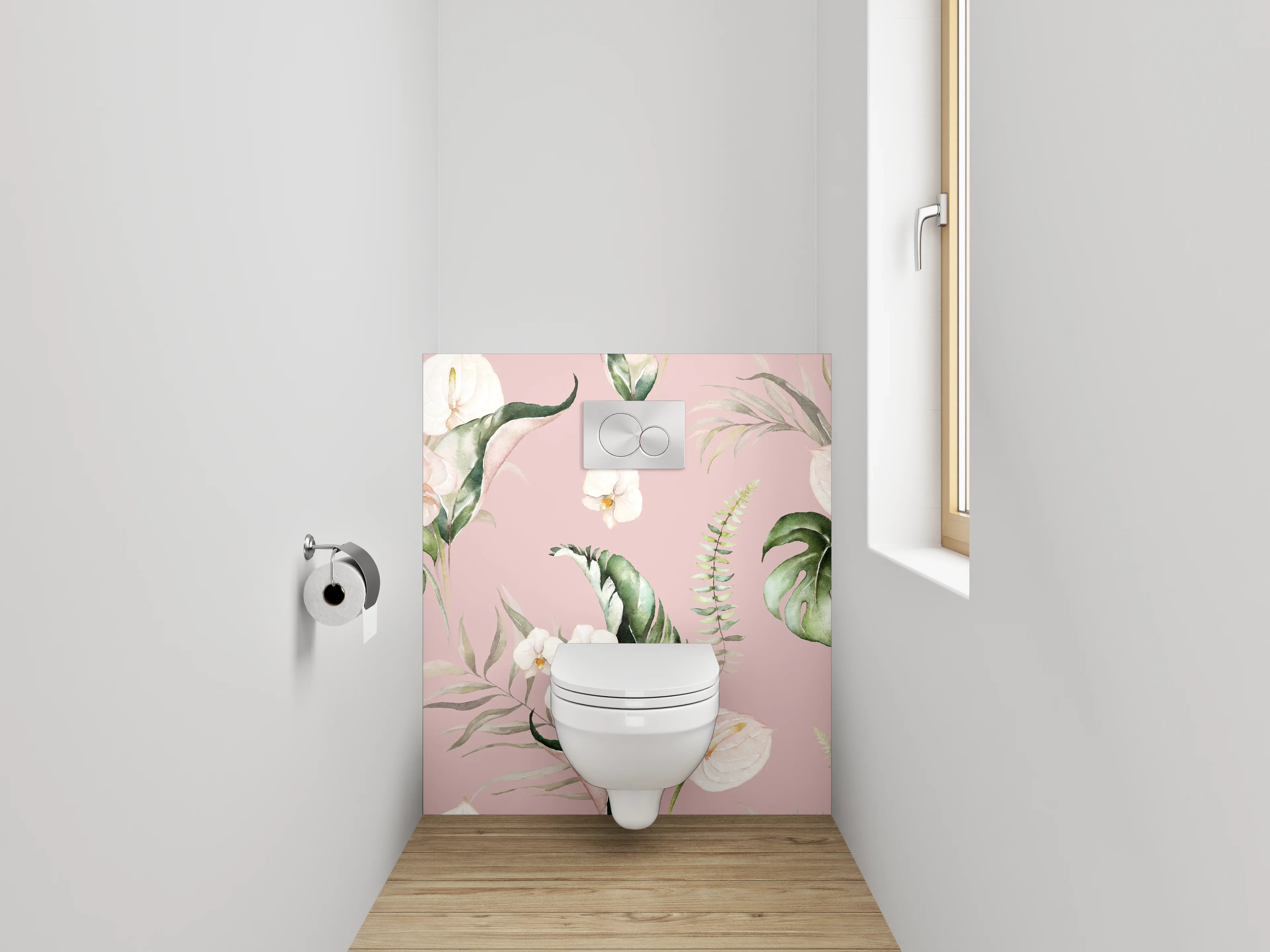 WC-Rückwand - Aquarell Tropenblätter und Orchideen