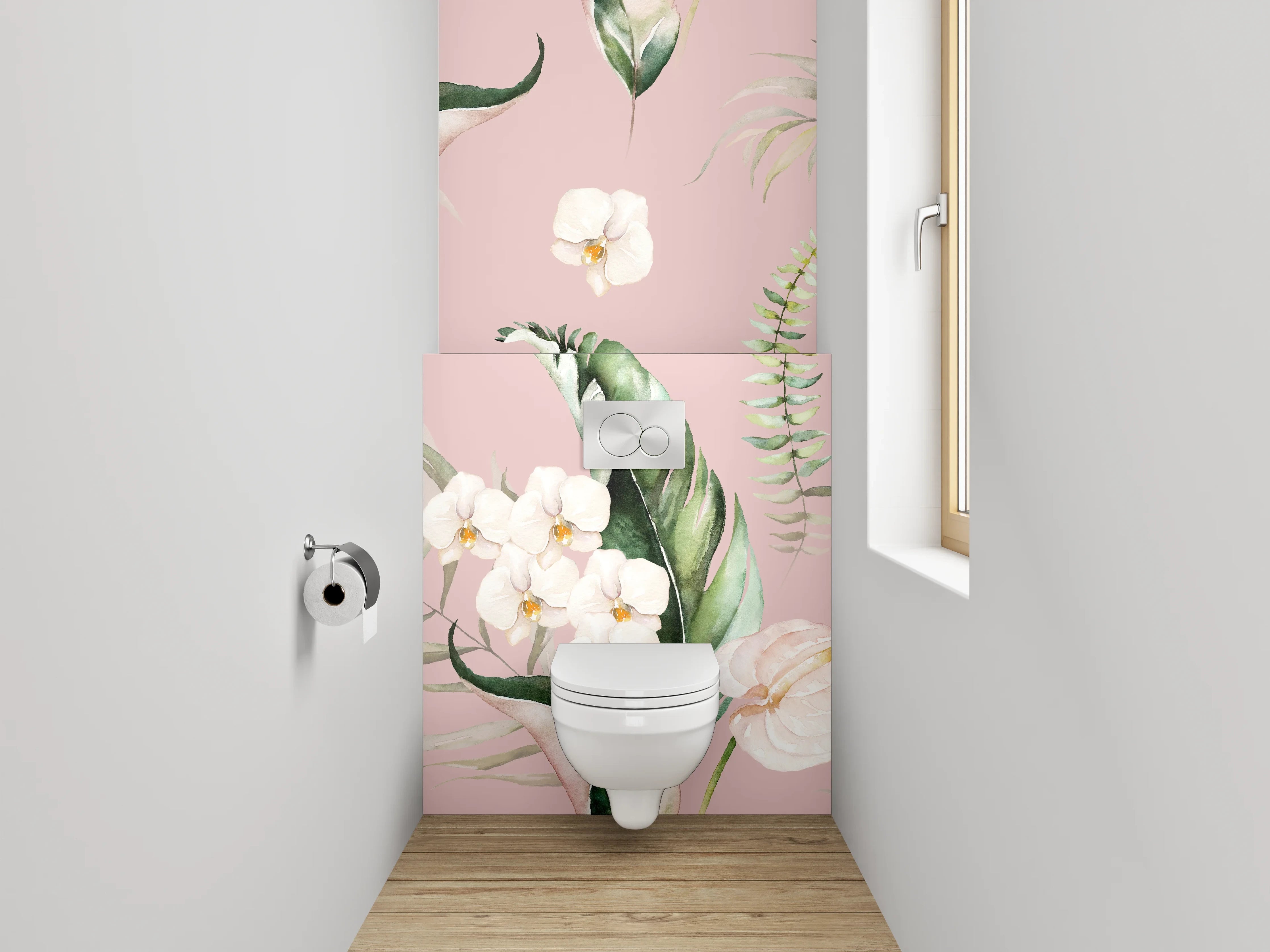 WC-Rückwand - Aquarell Tropenblätter und Orchideen