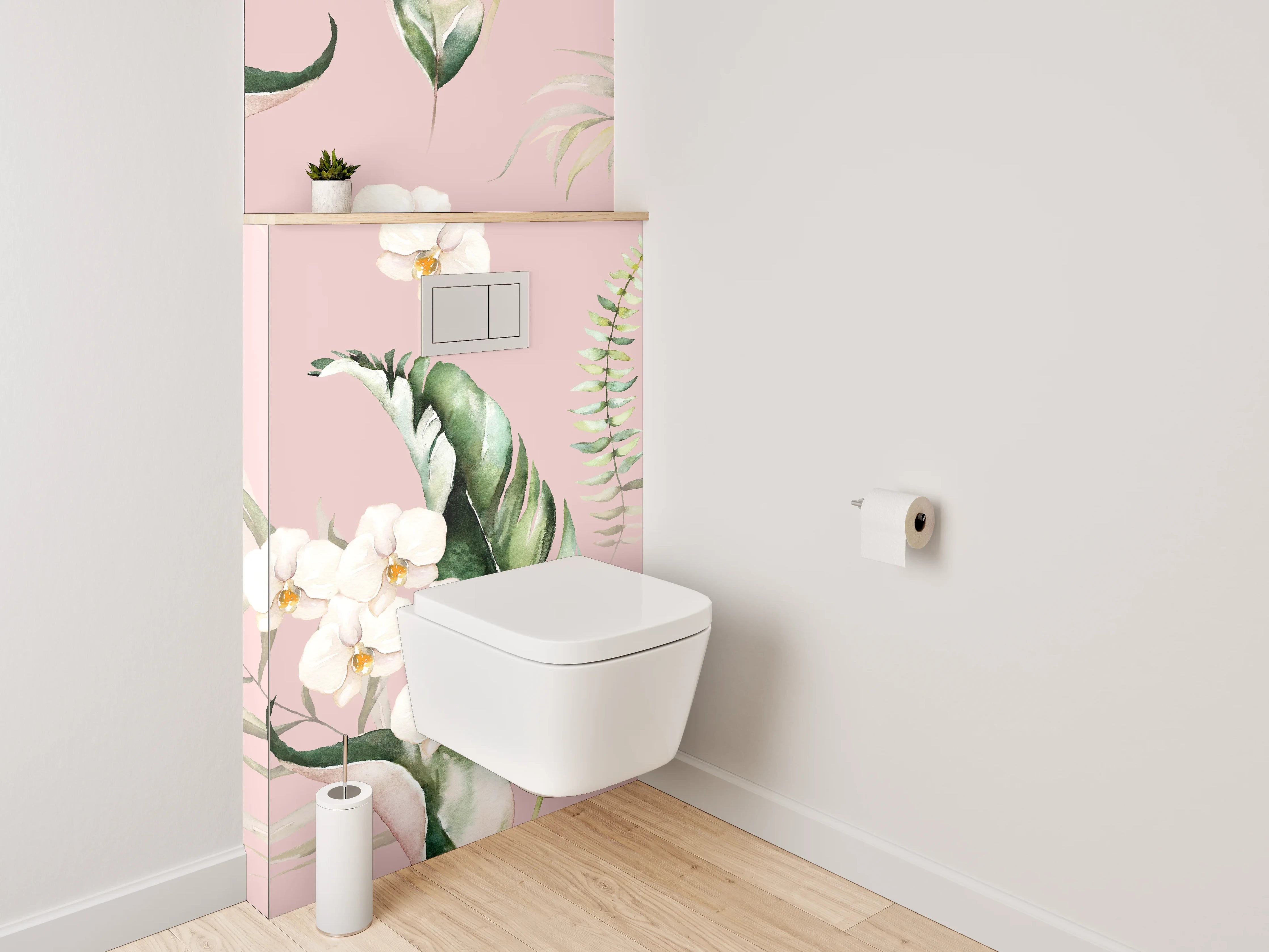 WC-Rückwand - Aquarell Tropenblätter und Orchideen