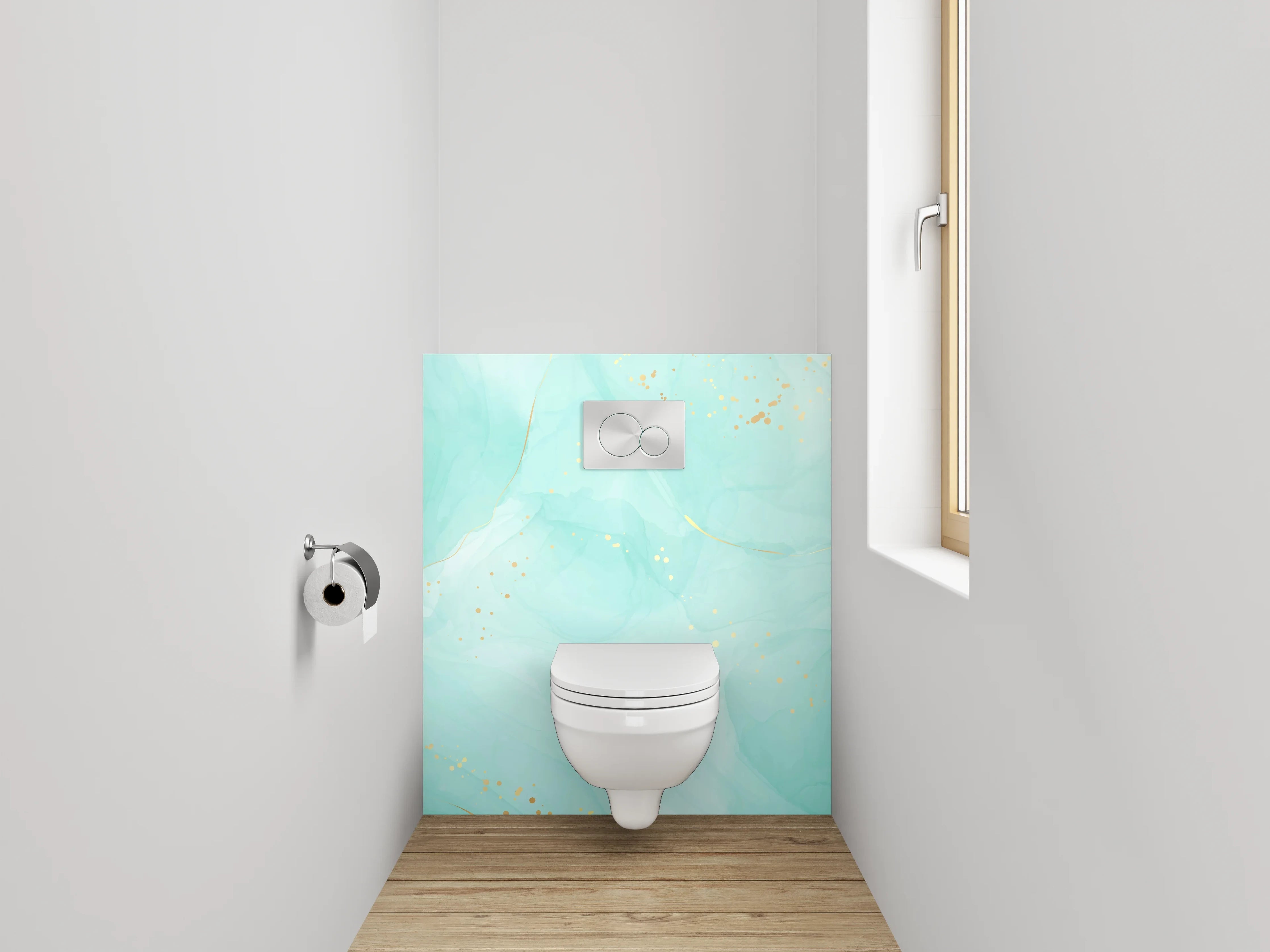 WC-Rückwand - Aquarell Türkis Gold Marmor Optik